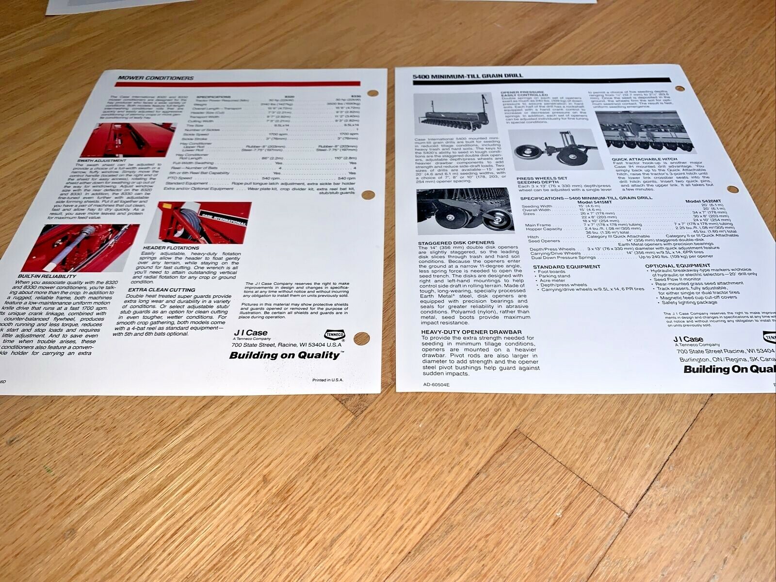 CASE / INTERNATIONAL HARVESTER 6 Sales Sheets Grain Drill / Uni-Loader / Mower