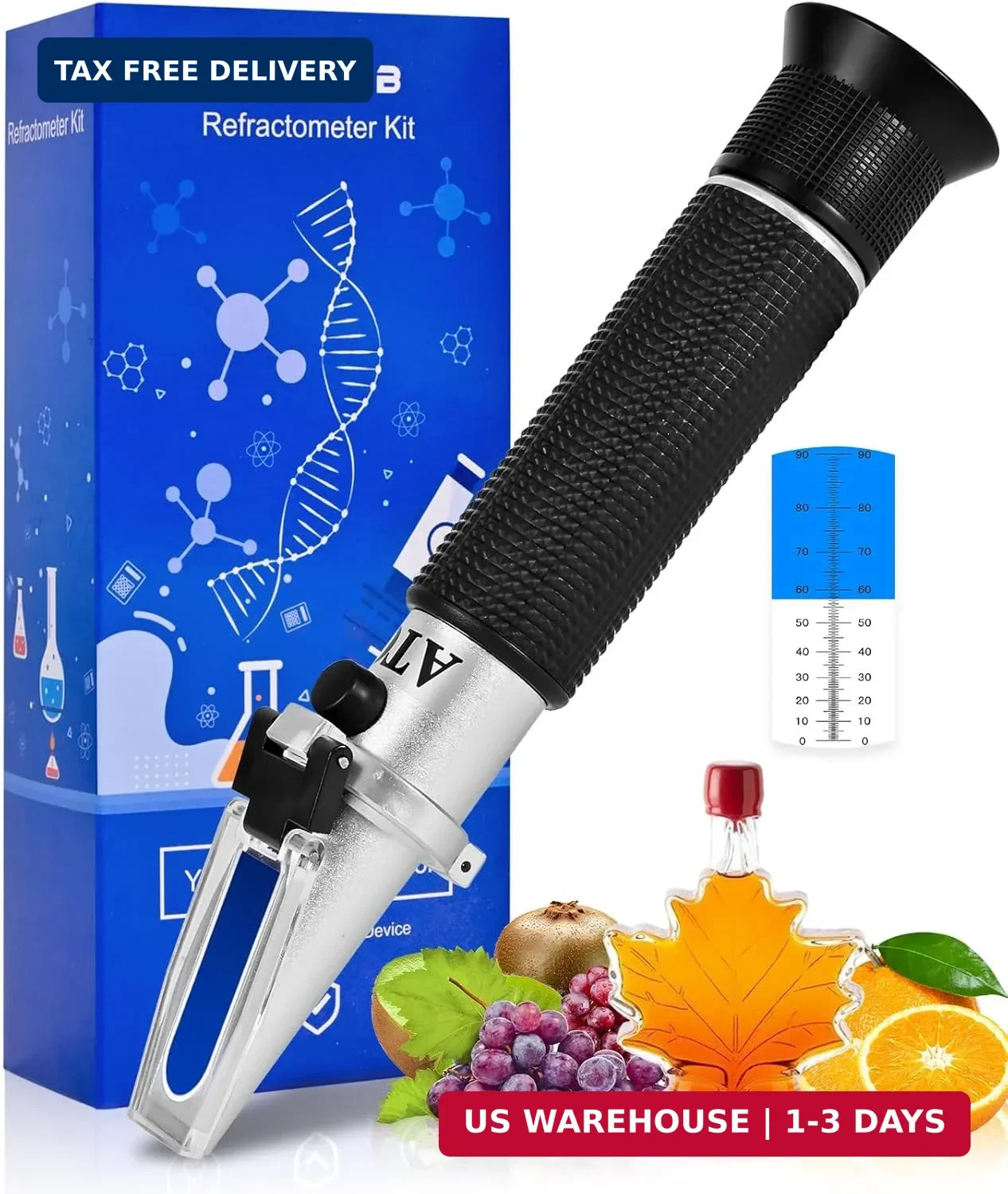 Brix Refractometer 0-90%, Brix Meter Refractometer with ATC, Accurate Refractome