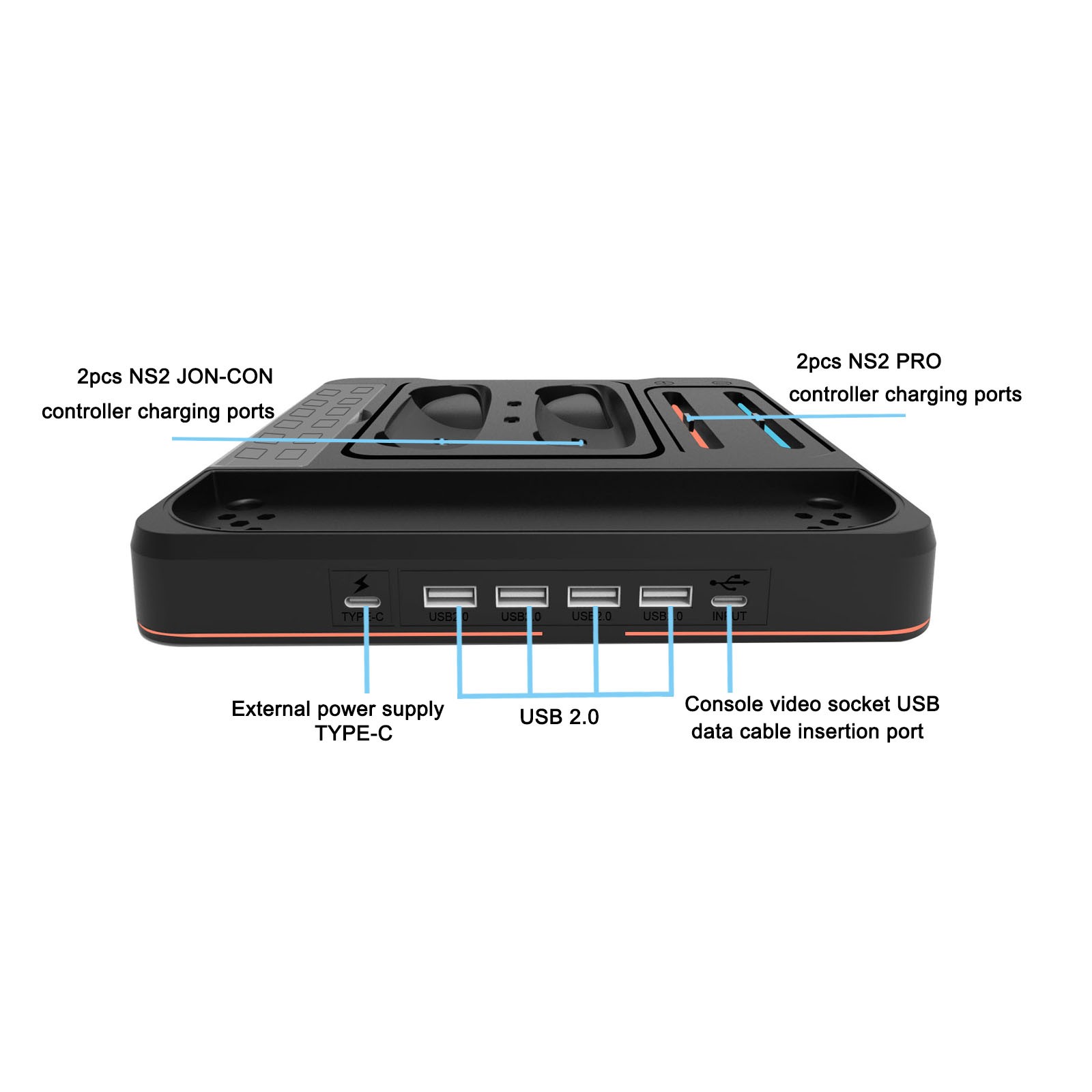 For Switch 2 pro Controller Charging Dock with RGB Lighting Console Base