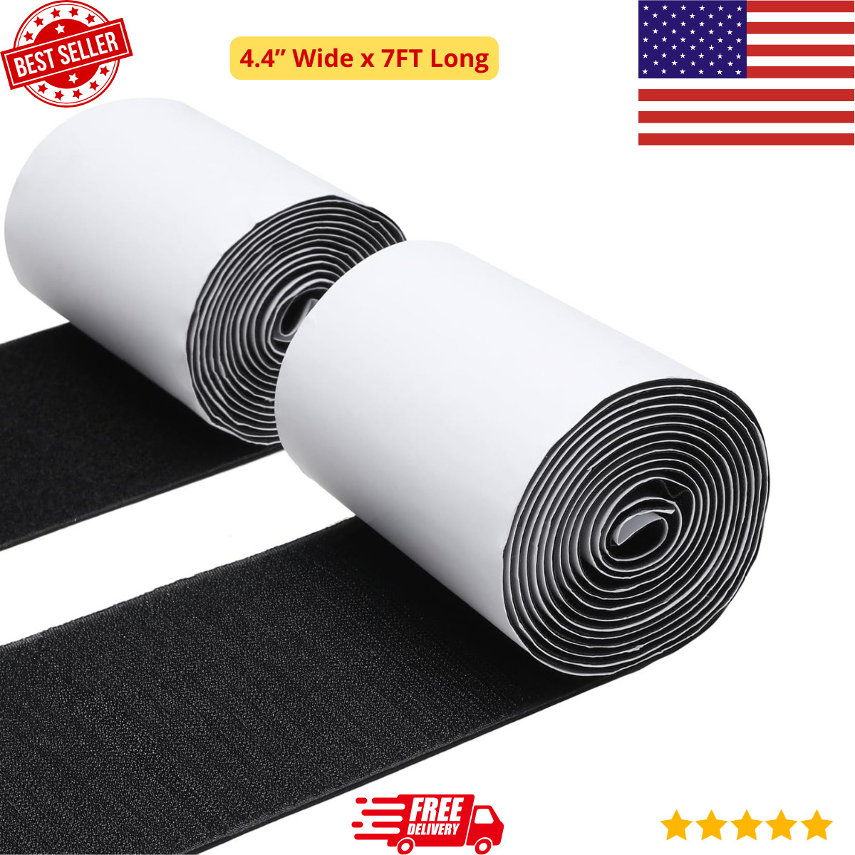 Heavy Duty Hook and Loop Tape 4.4"x7FT Strong Adhesive Non Slip Black