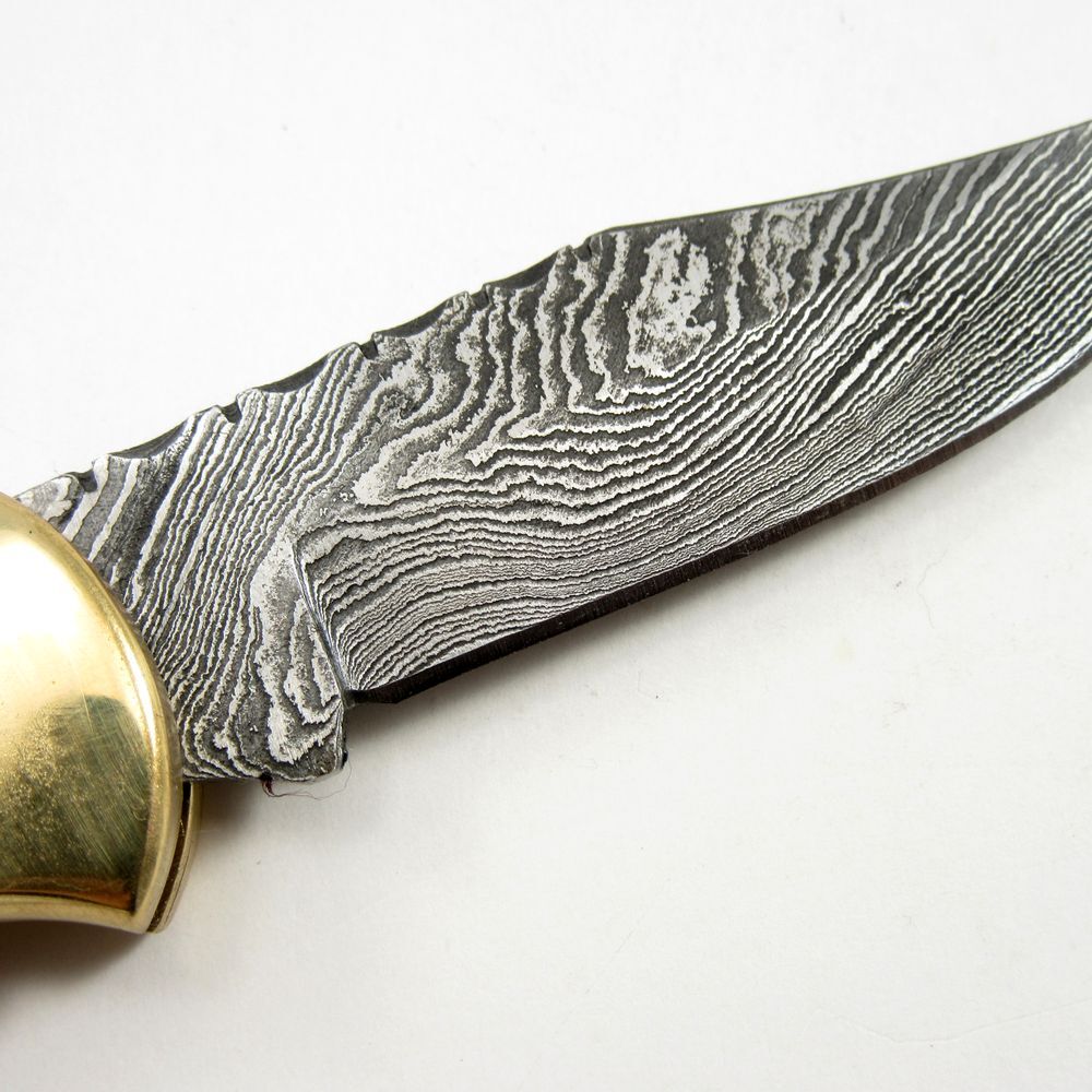 FOLDING POCKET KNIFE | Damascus Steel Blade Filework Spine Bone Handle Lockback
