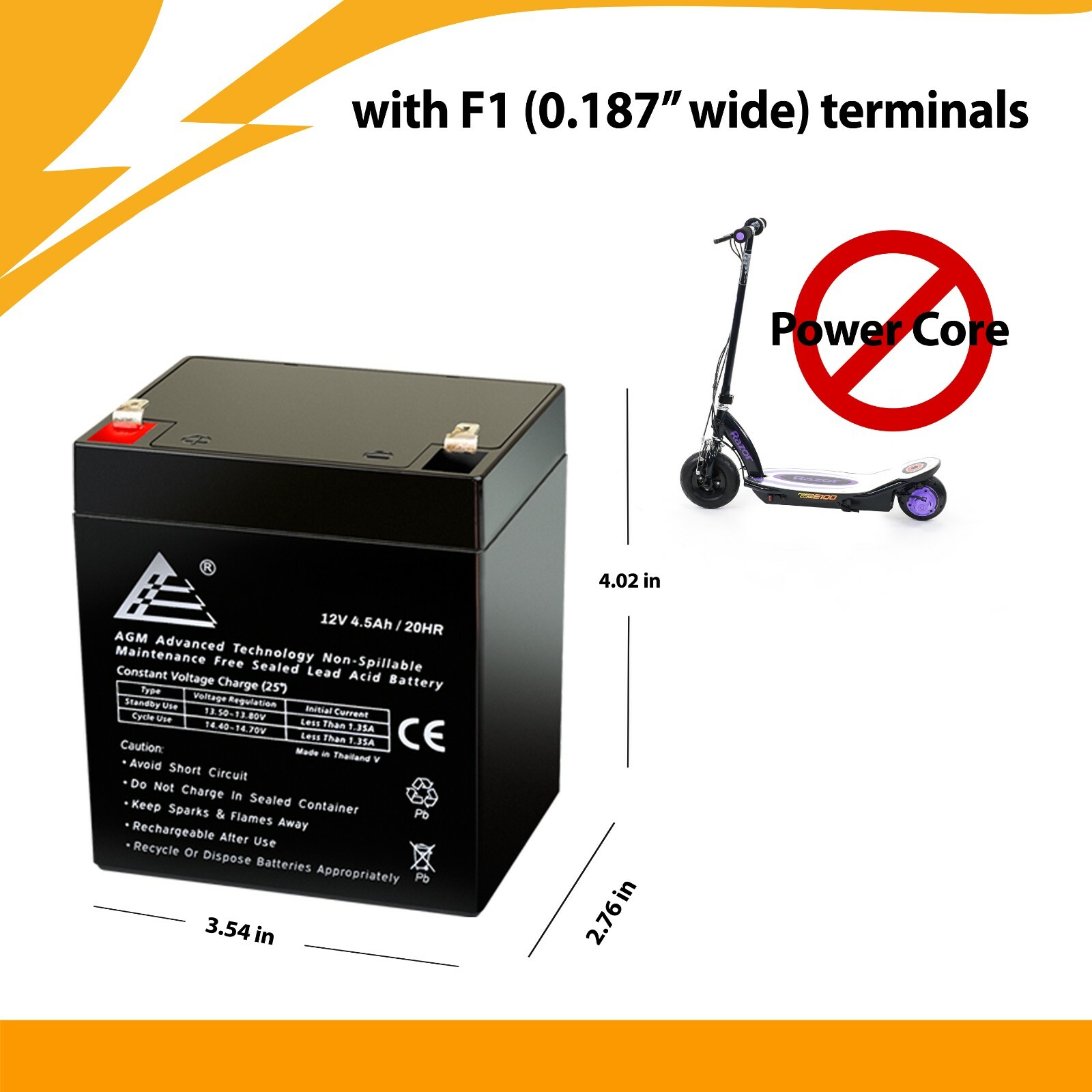 2 Pack - 12V 4.5Ah Replacement Scooter Battery for Enduring CB4.5-12, CB 4.5-12