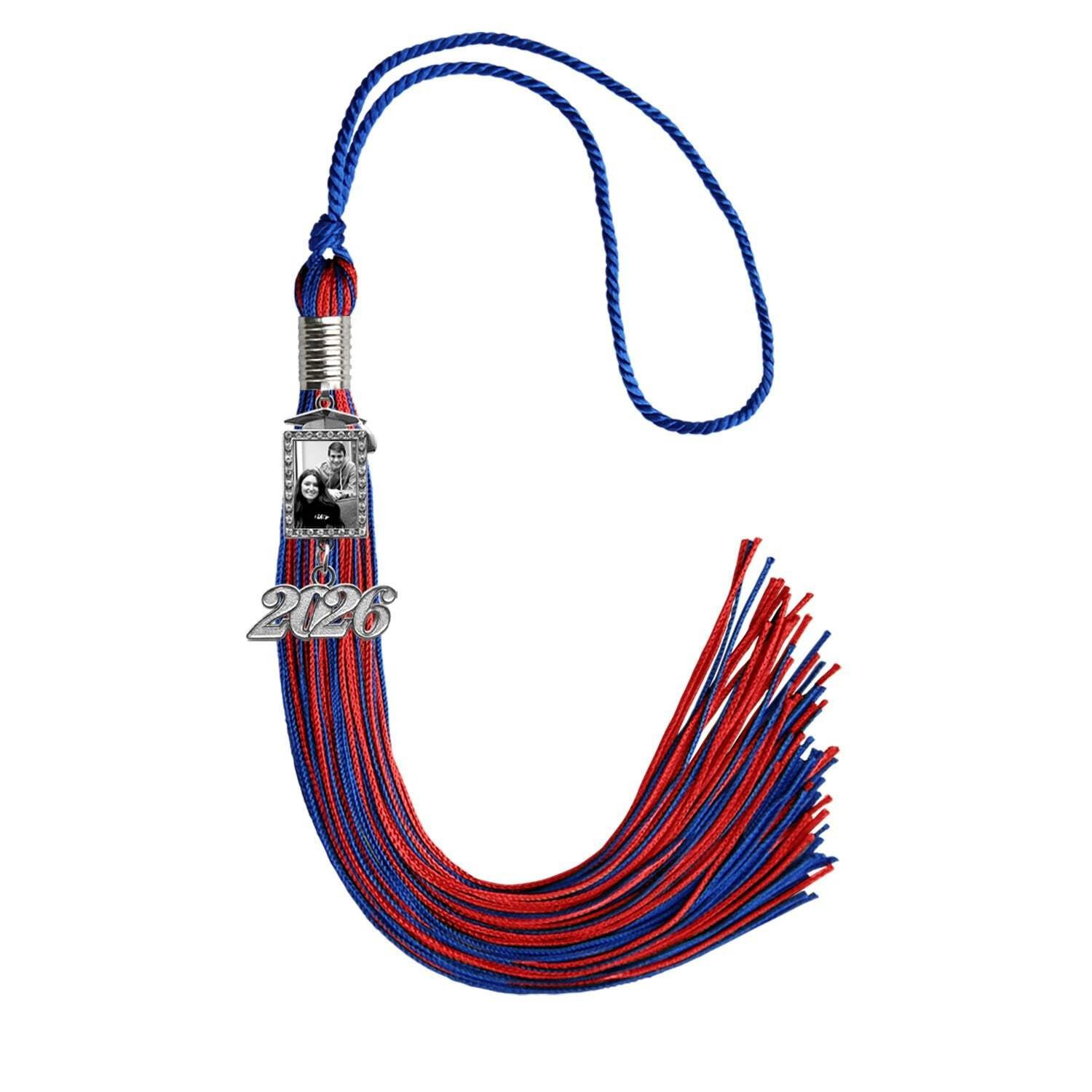 Endea Graduation Royal Blue/Red Tassel with Photo Frame Charm and Year Date Drop