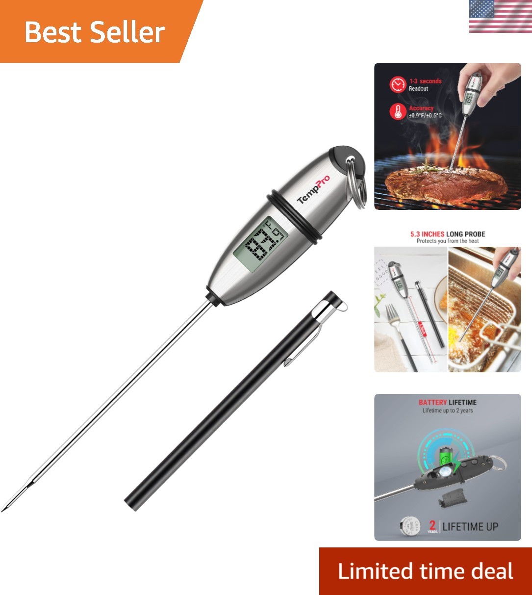 Superior TP02S Cooking Thermometer - Accurate Digital Readings & Durable Design
