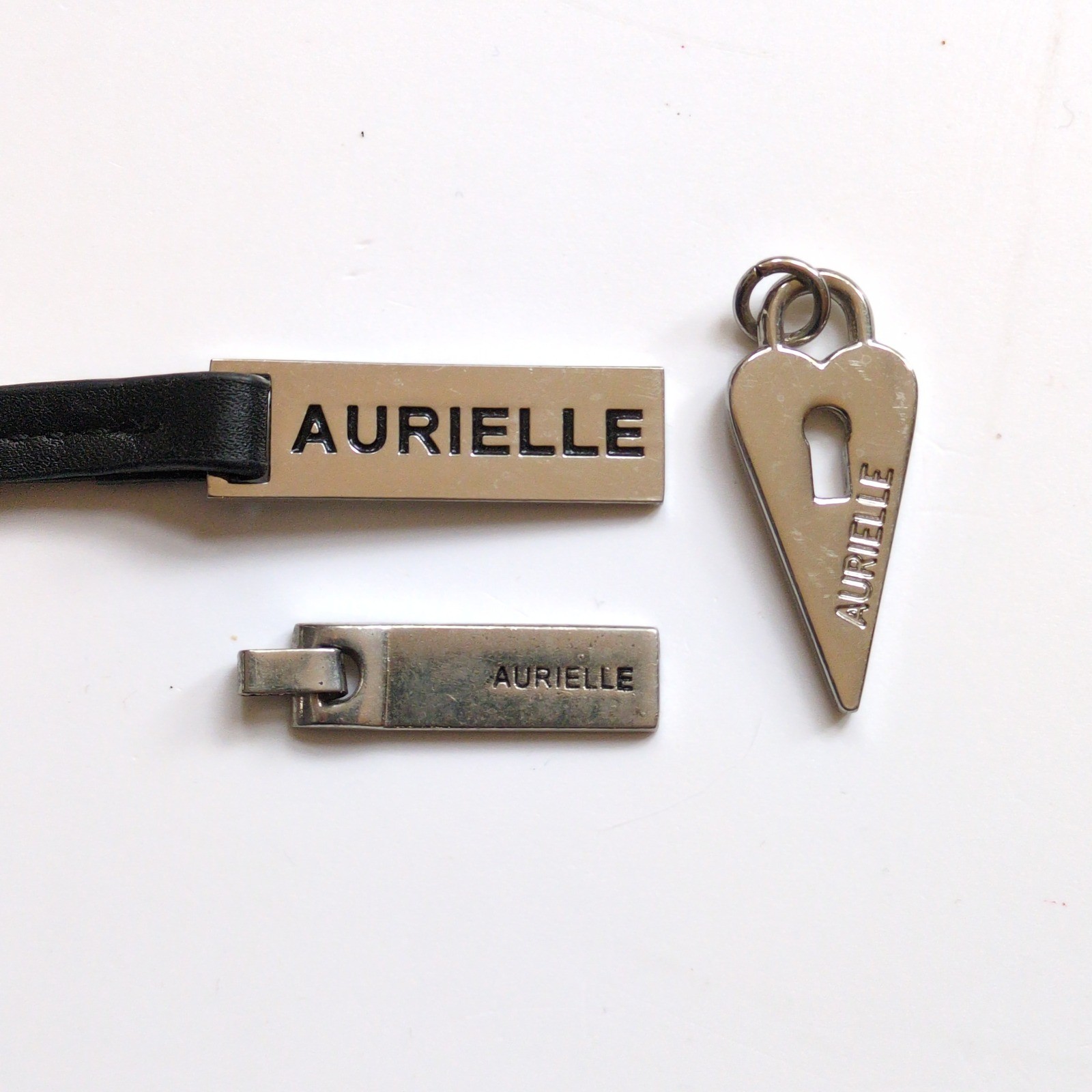 Aurielle Purse Charms Hang Tags Set Hardware Silver Zipper Pull Heart Charm