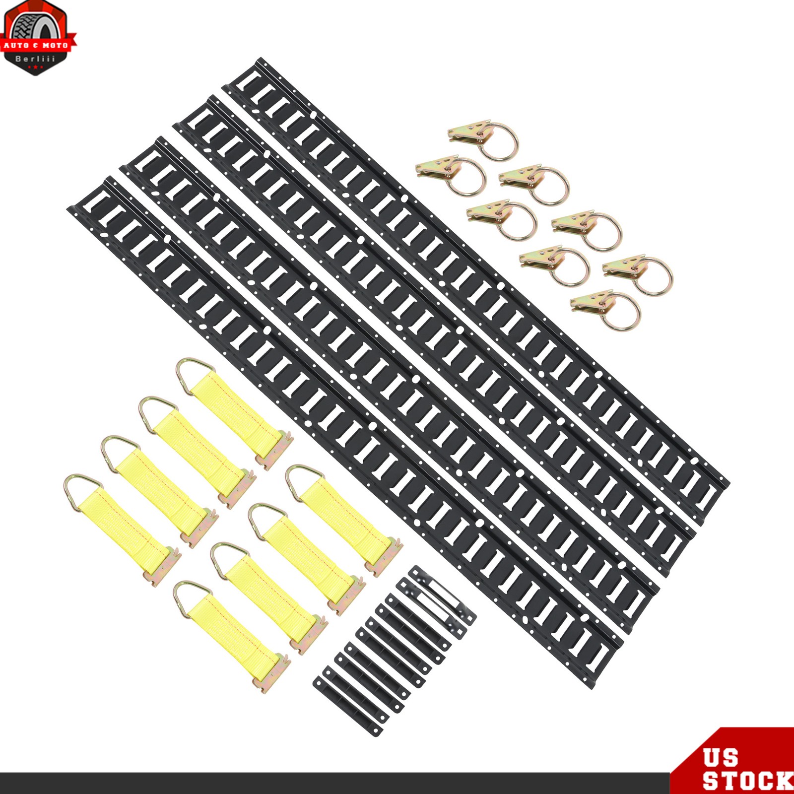 For Cargo Trailer 4 Steel Rails 30PCS 5FT E-Tracks Set 8 O Rings D-Ring End Caps