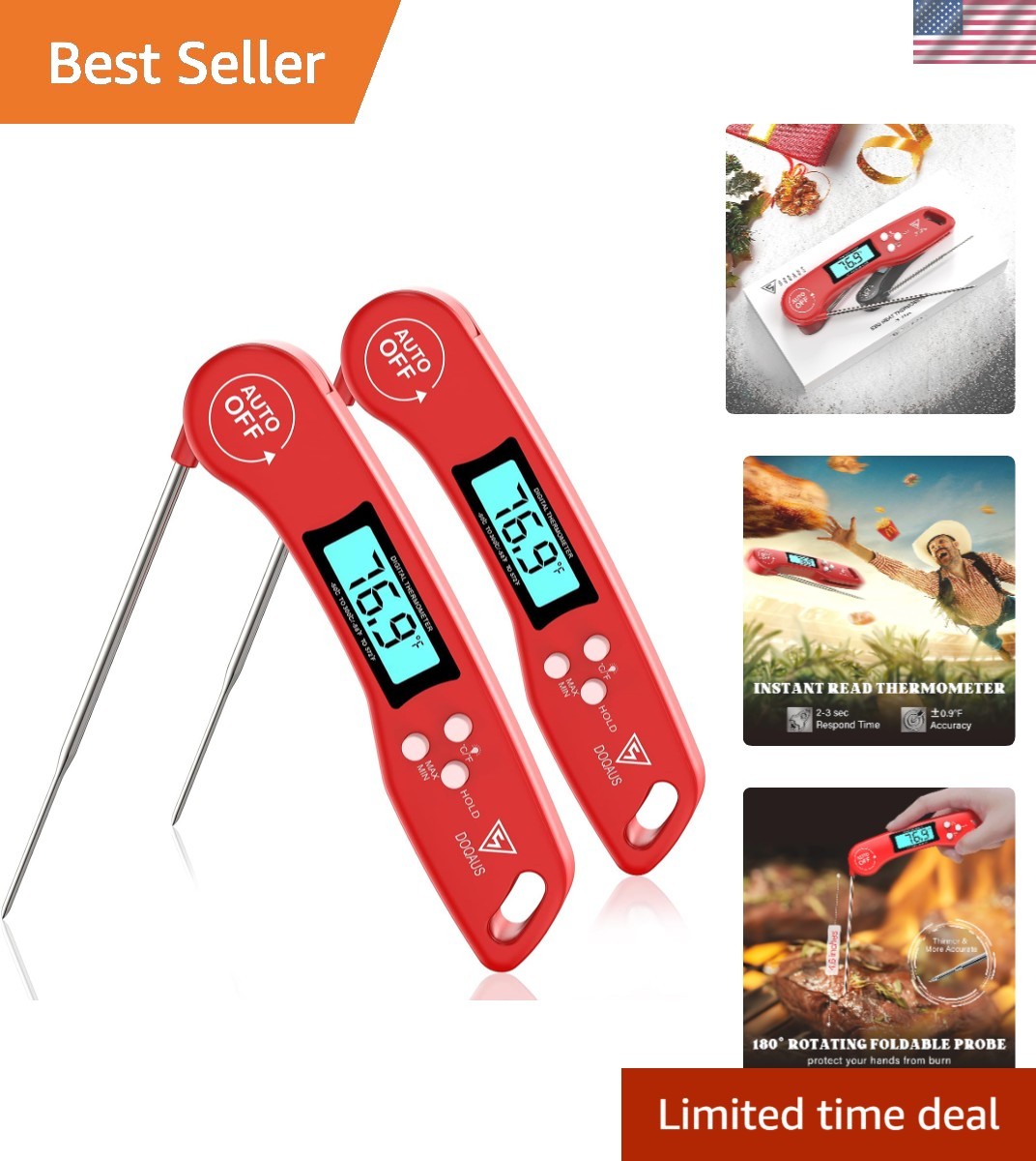 Digital Meat Thermometer Set - Instant Read, 2 Pack Precision Cooking Probe