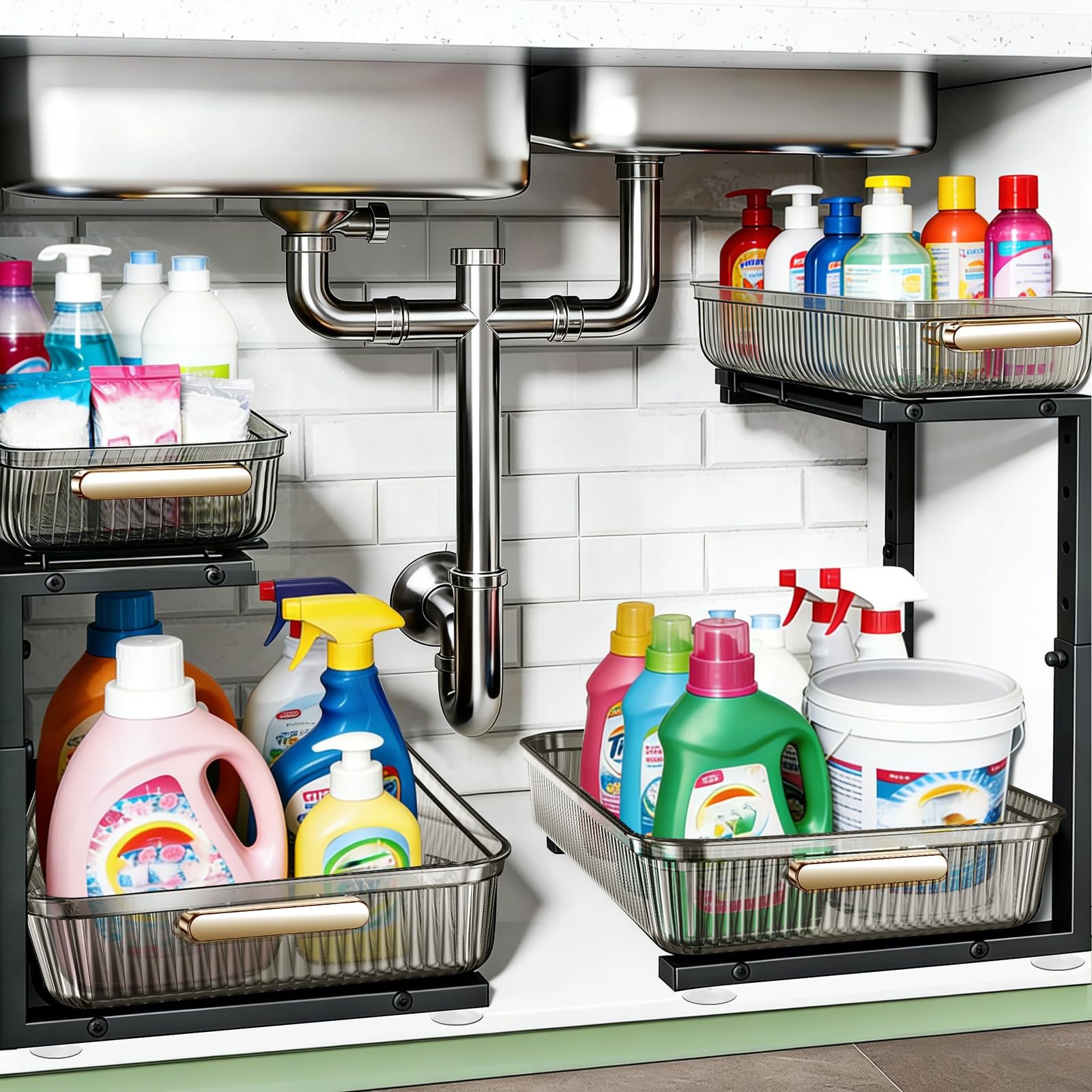 ARSTPEOE Under Sink Organizer - 2 Packs Multi-Purpose Pull-Out 2 Pack, Clear