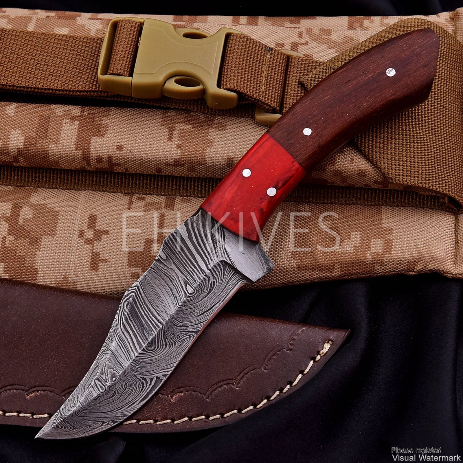 8” Damascus Steel Hunting Skinner Knife – Custom Fixed Blade – Gift for Men