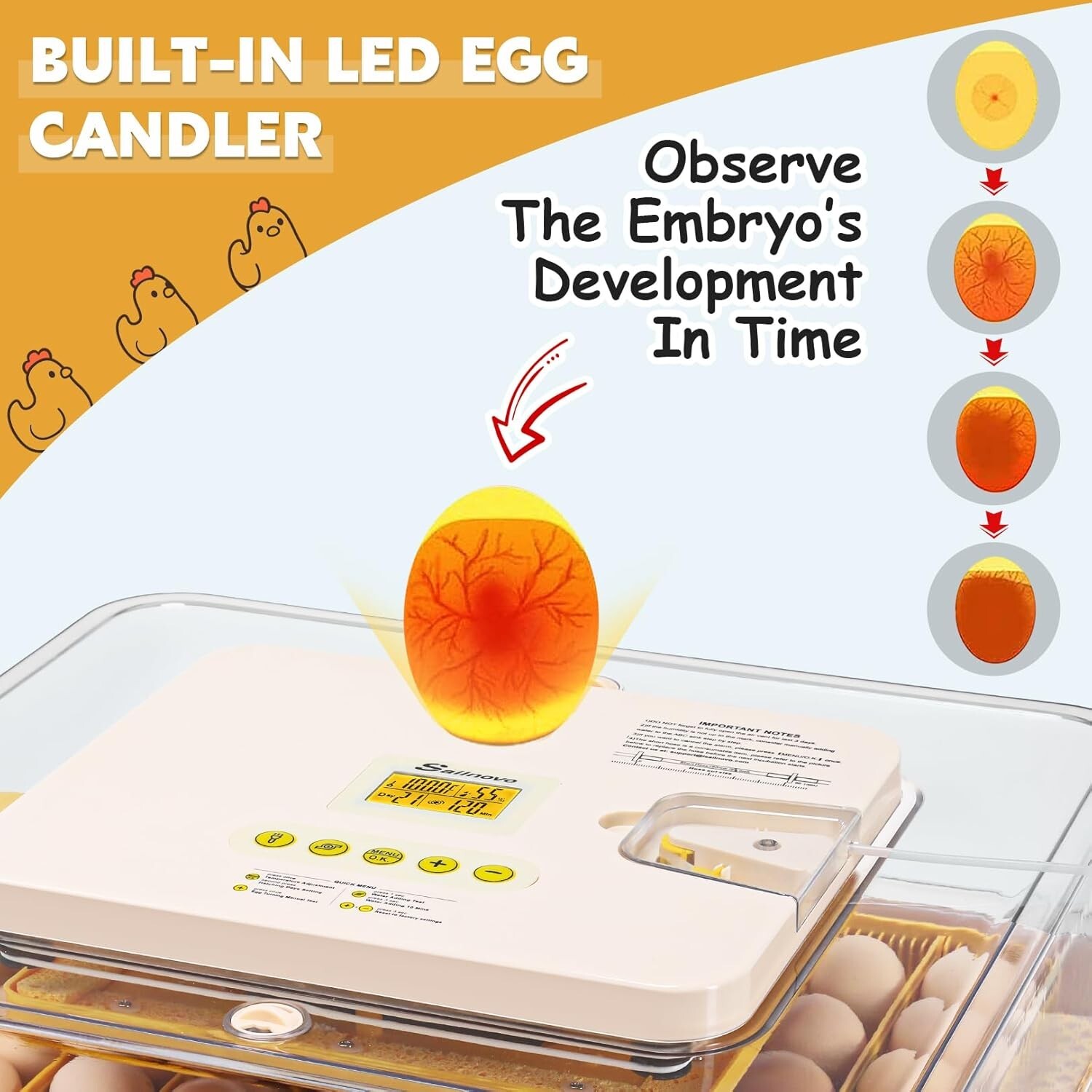 56~70 Egg Incubator for Hatching Egg w/ Automatic Egg Turning Built-In Candler