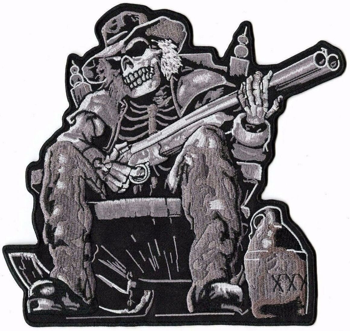 Shotgun Skull Drunk Cowboy Embroidered Jacket Back Patch |IRON ON OR SEW   9.0 "