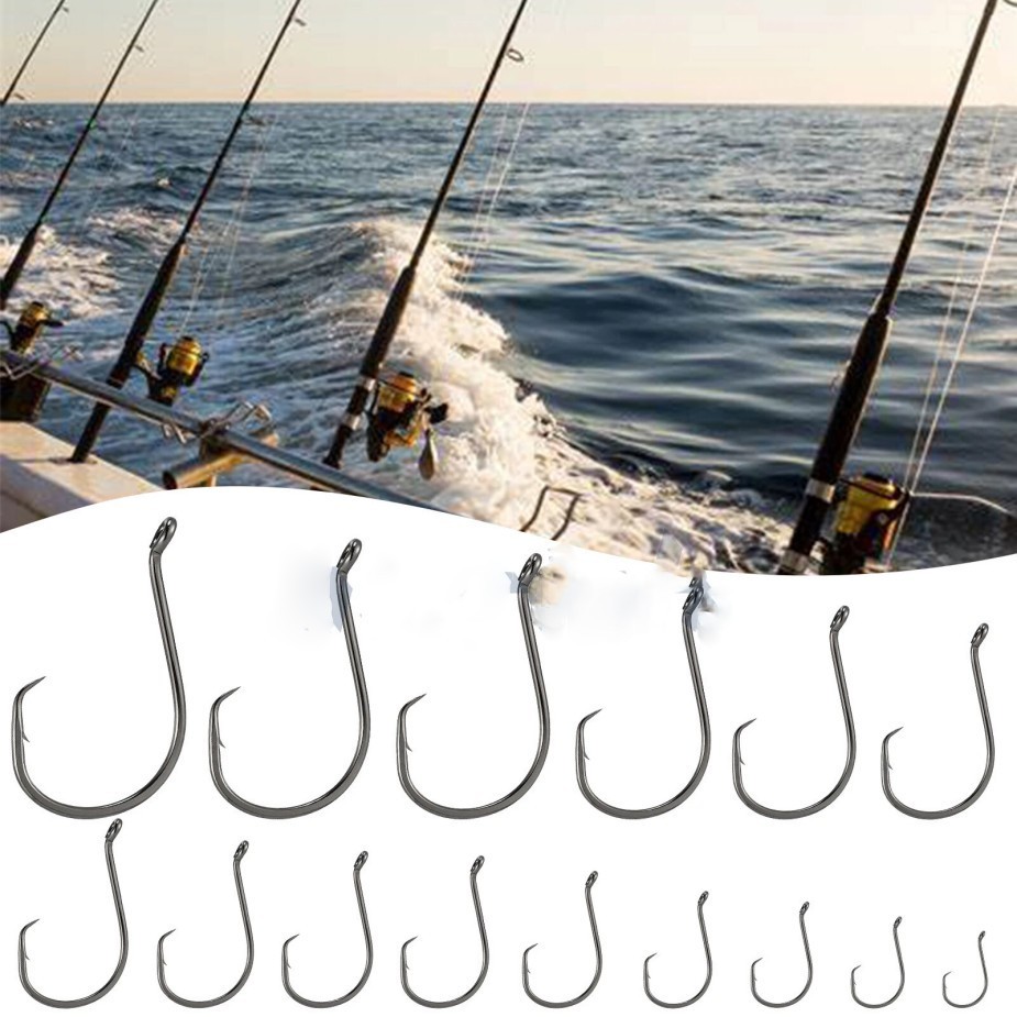 100pcs Circle Fishing Hooks 5# 5/0 Ultra Sharp Carbon Steel Octopus Offset*-/