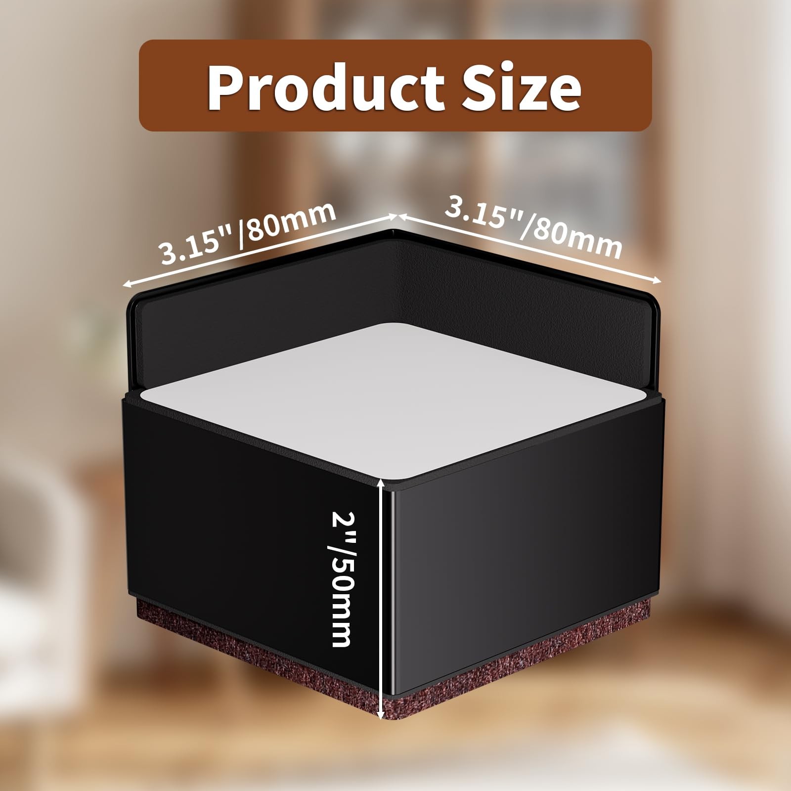 Bed Risers 2 Inch Heavy Duty 4 Pack Black Square Metal Self-Adhesive