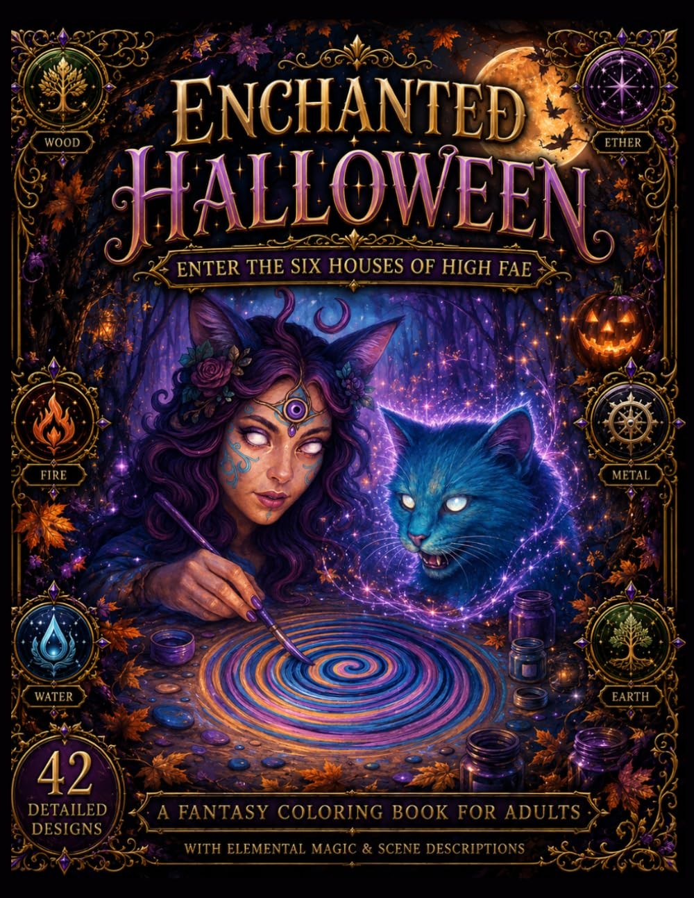 Enchanted Halloween: Fantasy Coloring Book for Adults: 42 Dark Fae House...