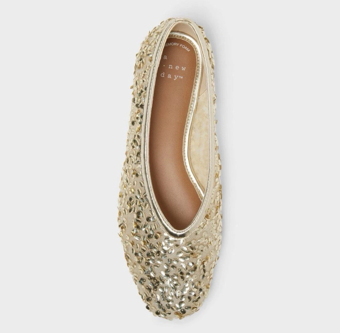 A New Day Gold Sequin Ballet Flats Round Toe Slip-On
