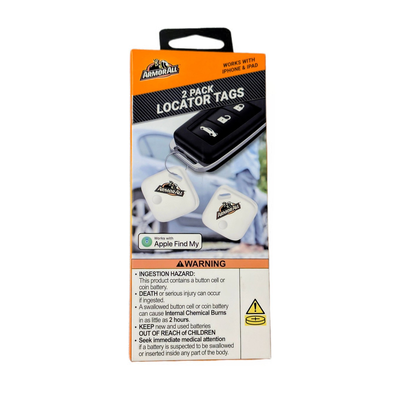 Armor All Locator Tags 2 Pack Works with Apple Find My Key Tracker White Compact