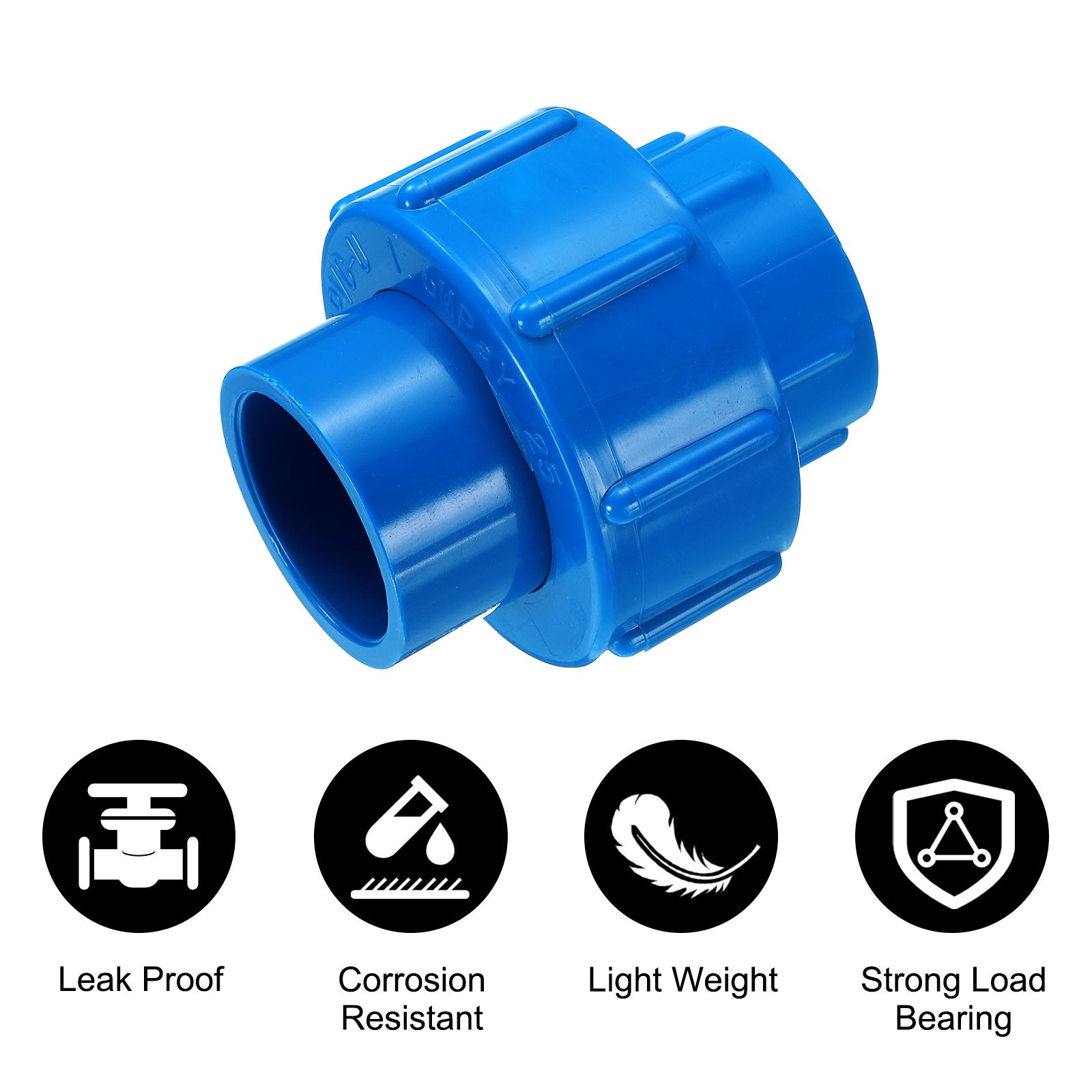 2 Pcs 3/4" Union PVC Coupling Pipe Fitting Adapter, Blue