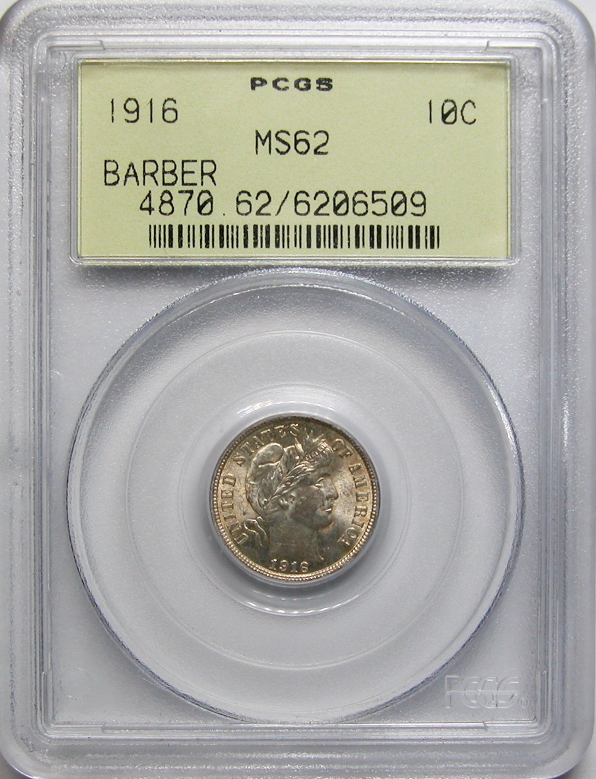 1916 Barber Silver Dime PCGS MS-62