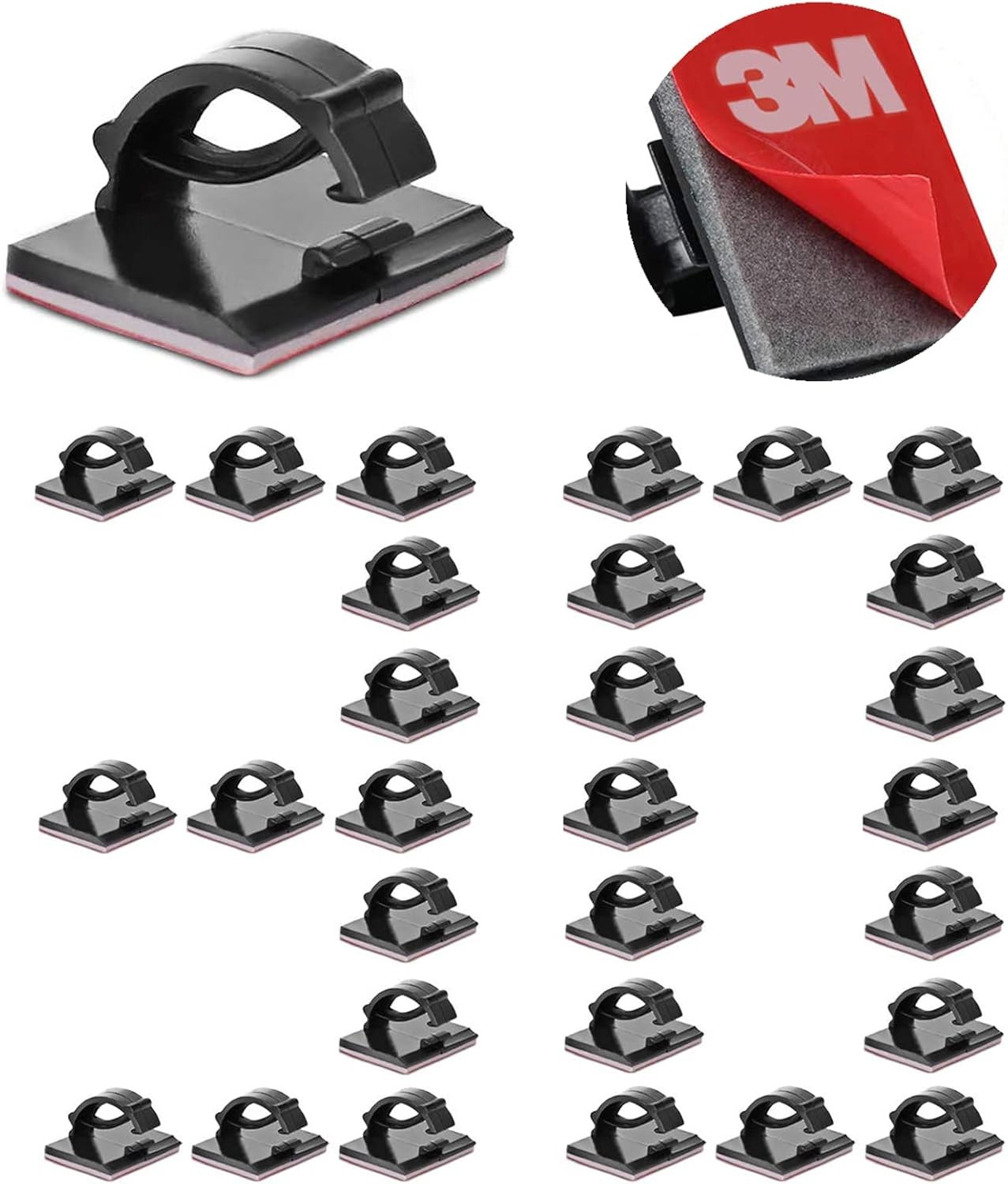 3M Cable Clips Self Adhesive Cord Organizer, Wire Holder 30 Pieces, Black