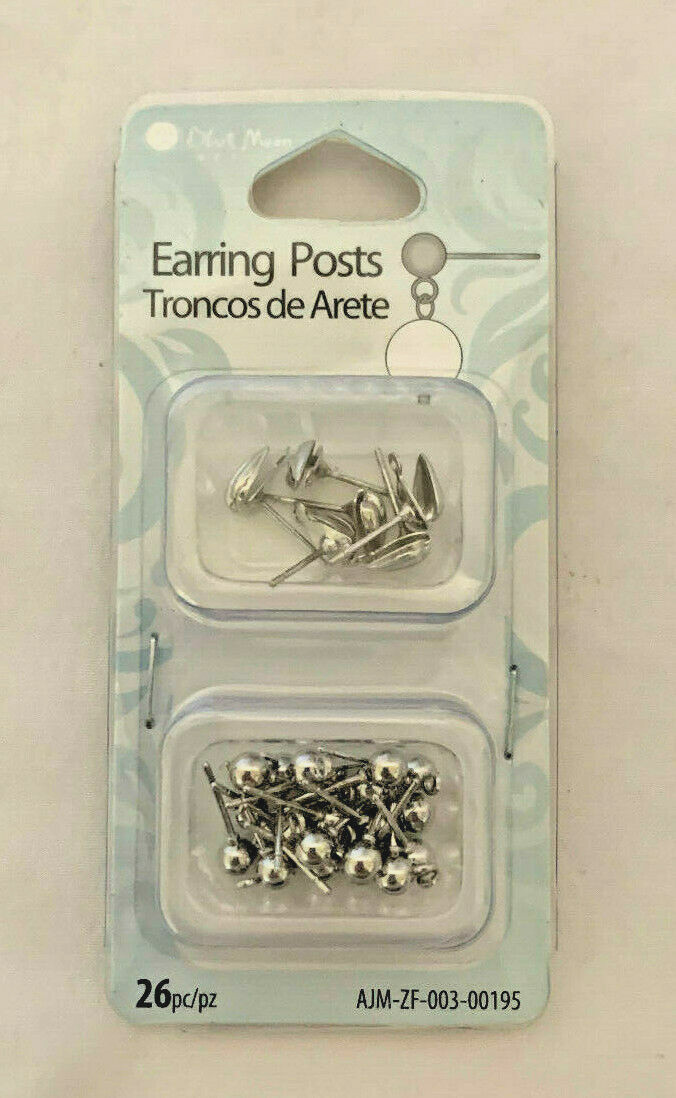 Blue Moon Beads Silver Earring Posts, 26 Pcs, Crafting Earrings