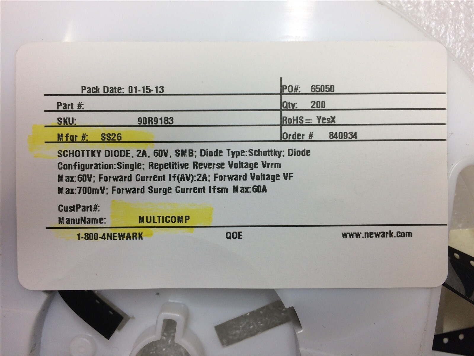 SS26 MULTICOMP Diode Schottky 60V 2A 2-Pin DO-214AA ROHS 50 PIECES