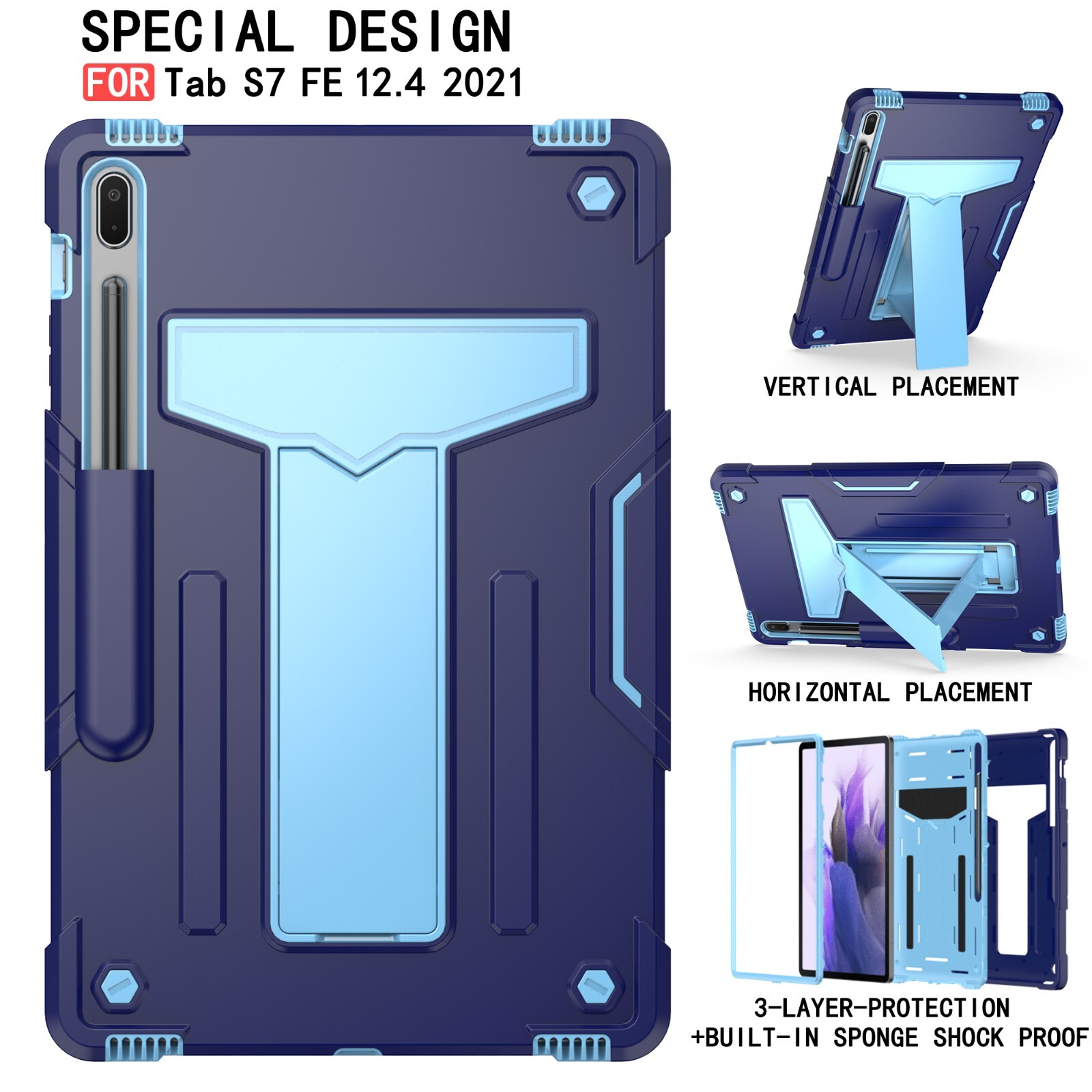 For Samsung Galaxy Tab S10+ S7 FE Shockproof Case Hybrid Hard Rugged Stand Cover