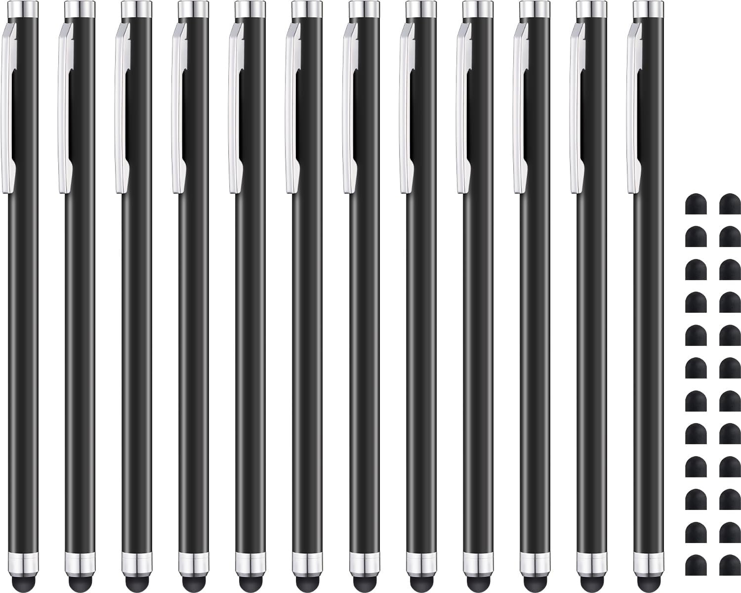 12-Pack High-Sensitivity Capacitive Stylus Pens � Matte Black with 24 Extra Tips