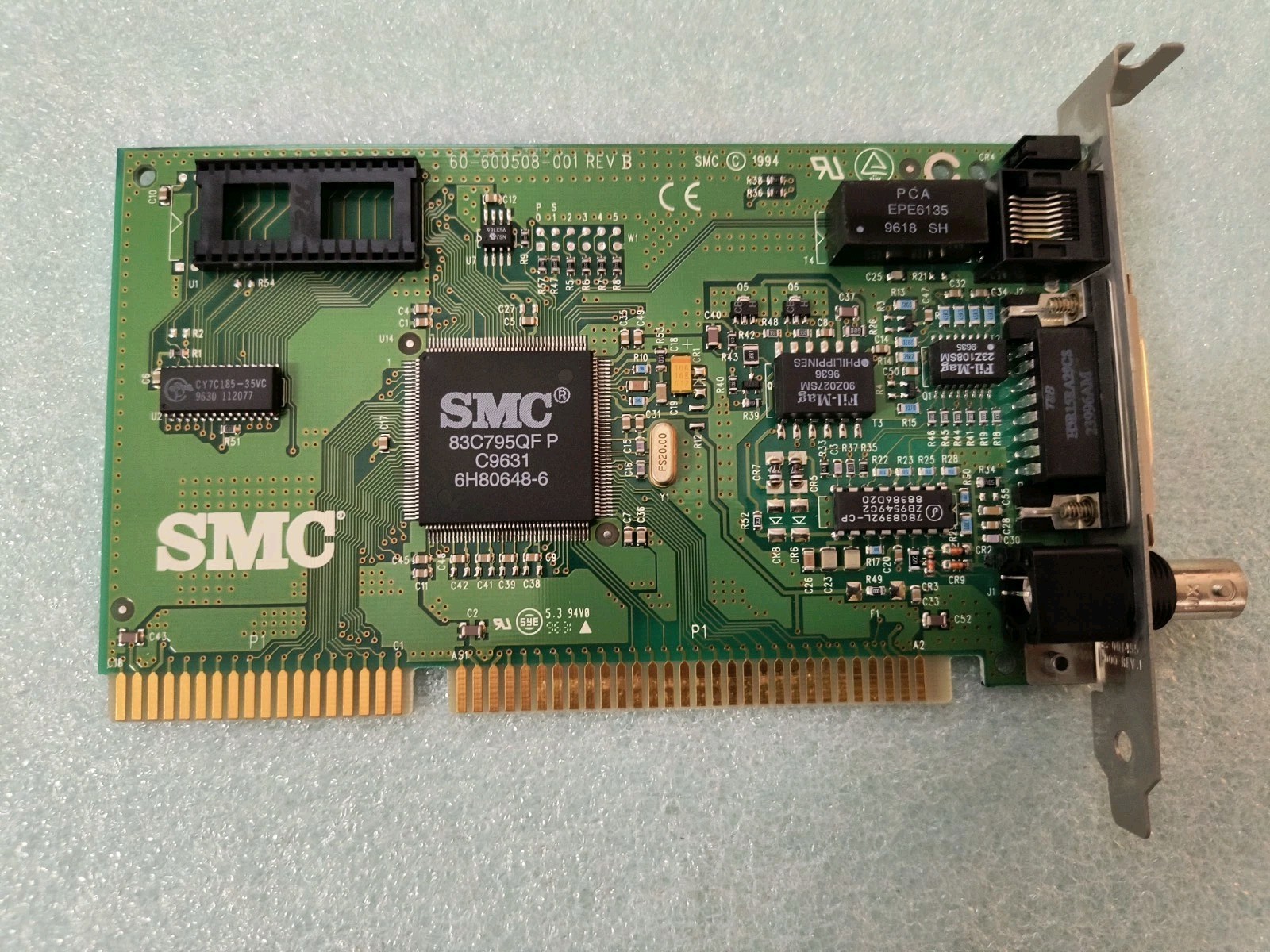 VINTAGE 1994 SMC 60-600508-001 ISA ETHERNET NETWORK CARD THICK THIN RJ45 MXB13