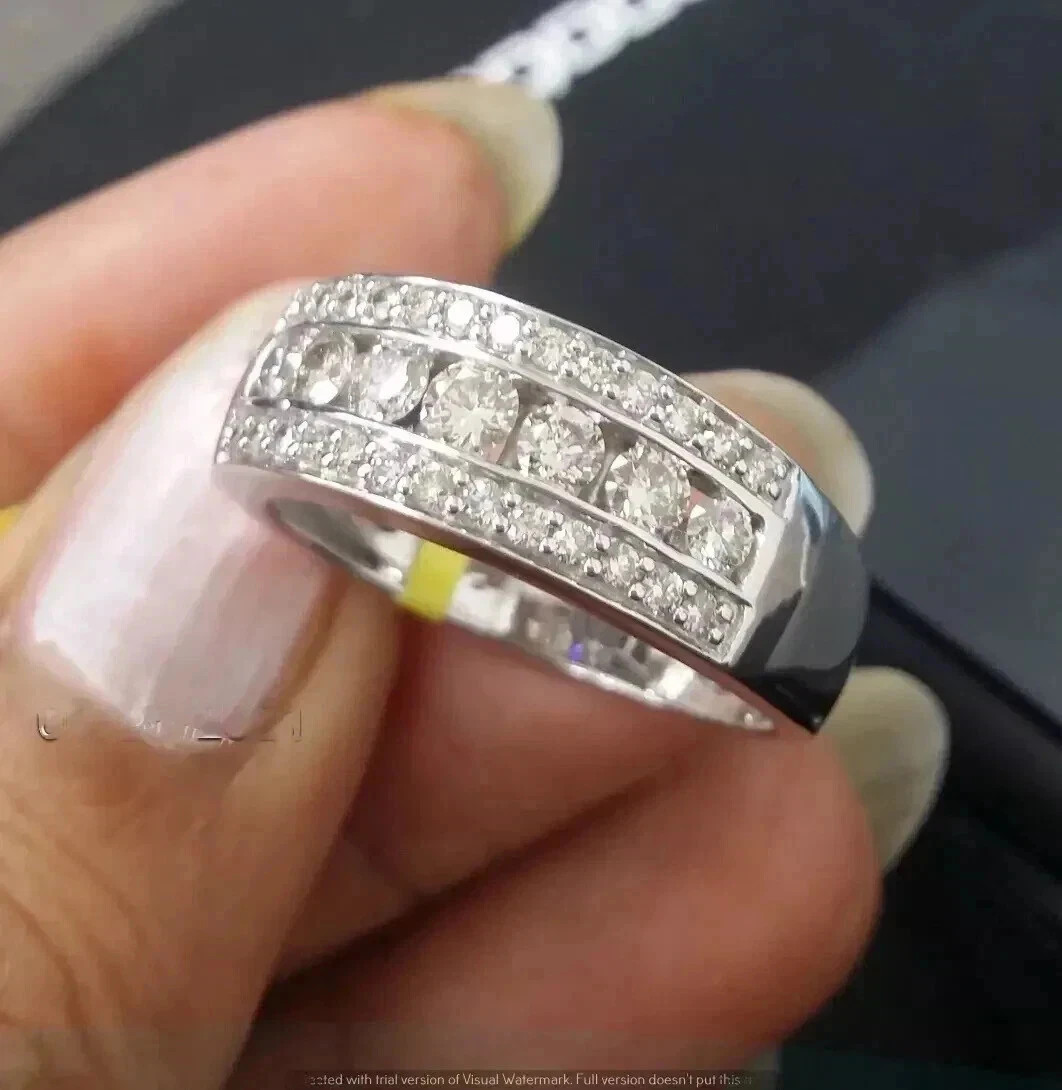 Certified 3 Ct Lab-Grown Diamond Band Men's Wedding Ring Solid Sterling Silver