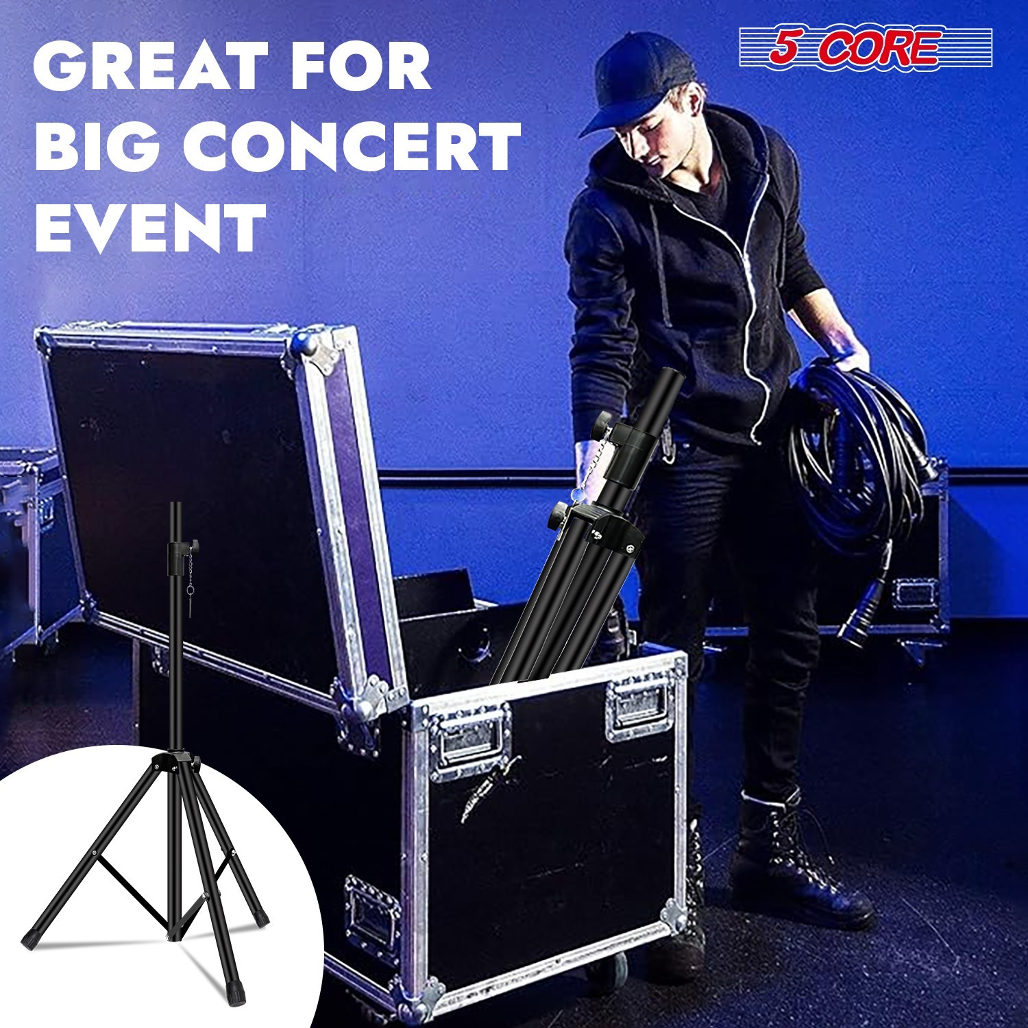 5 Core Speaker Stand Pair Adjustable Heavy Duty PA DJ Tripod Studio Monitor Stan