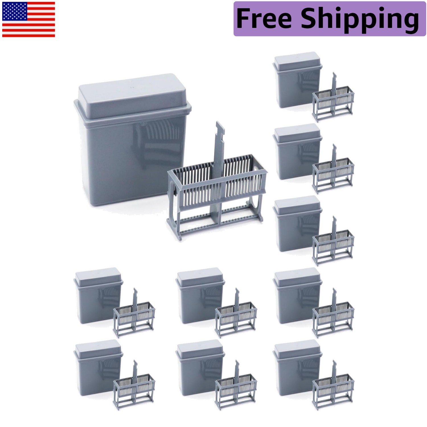 10-Pack Microscope Slides Rack & Staining Jar - Durable Grey Design
