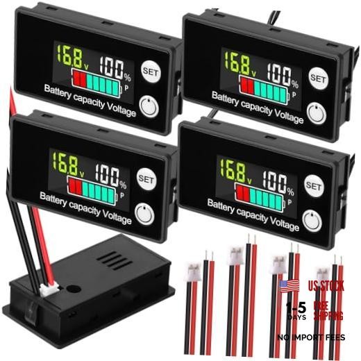 4 Pack Digital Battery Monitor for Golf Cart 8-100v, 12v 24v 36v 48v 60v 72v,