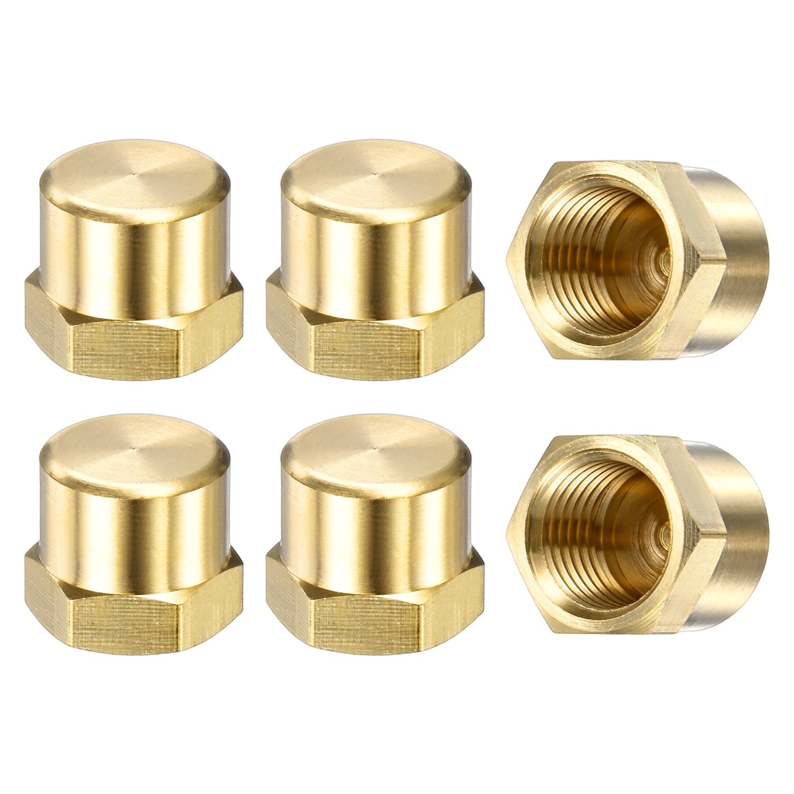 6-Pack Brass Pipe Fitting, 1/4 Inch NPT Female Thread Hex End Cap