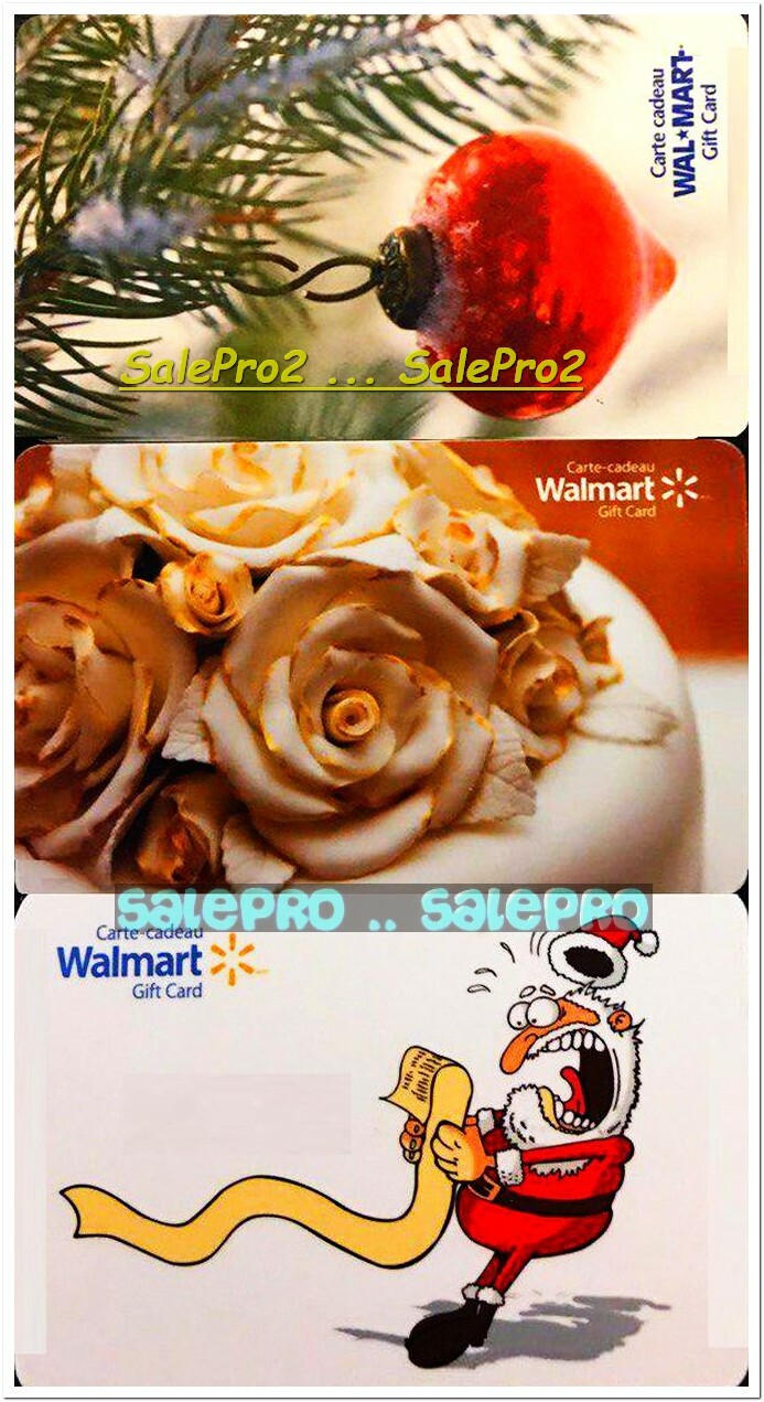 3x WALMART SANTA CHRISTMAS BILLS FLOWERS & ORNAMENTS COLLECTIBLE GIFT CARD LOT