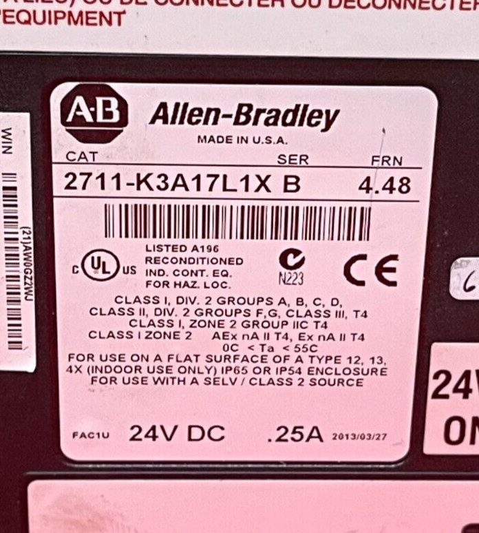 ALLEN BRADLEY OPERATOR TERMINAL 2711-K3A17L1X PANELVIEW 300 24 VDC .25 A