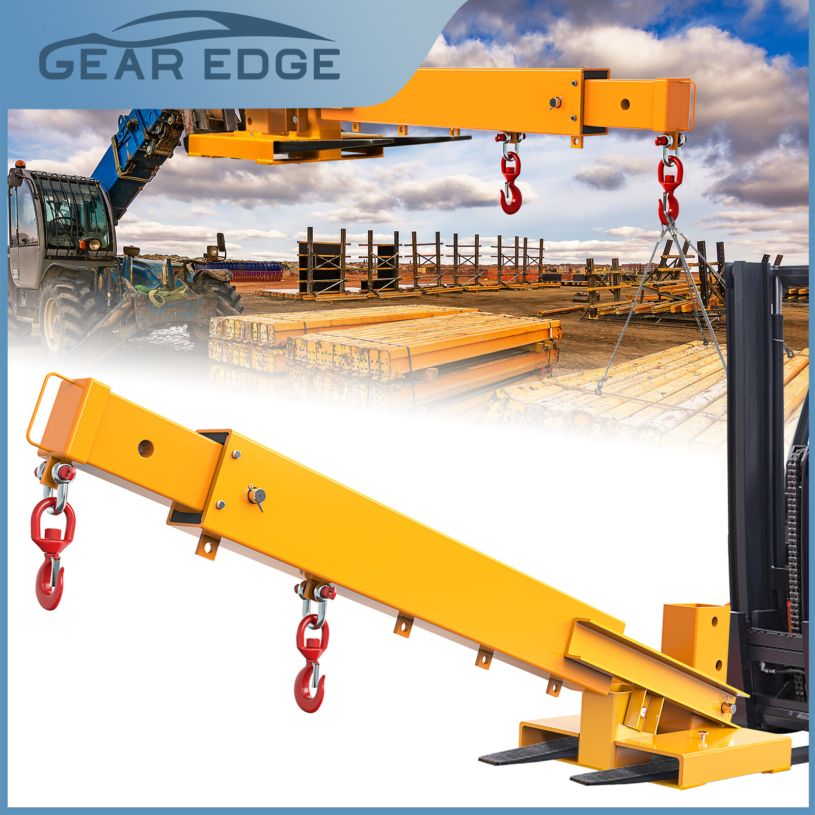 6000LB/3T Adjustable Forklift Mobile Crane Lifting Hoist Jib Boom With 2 Hooks