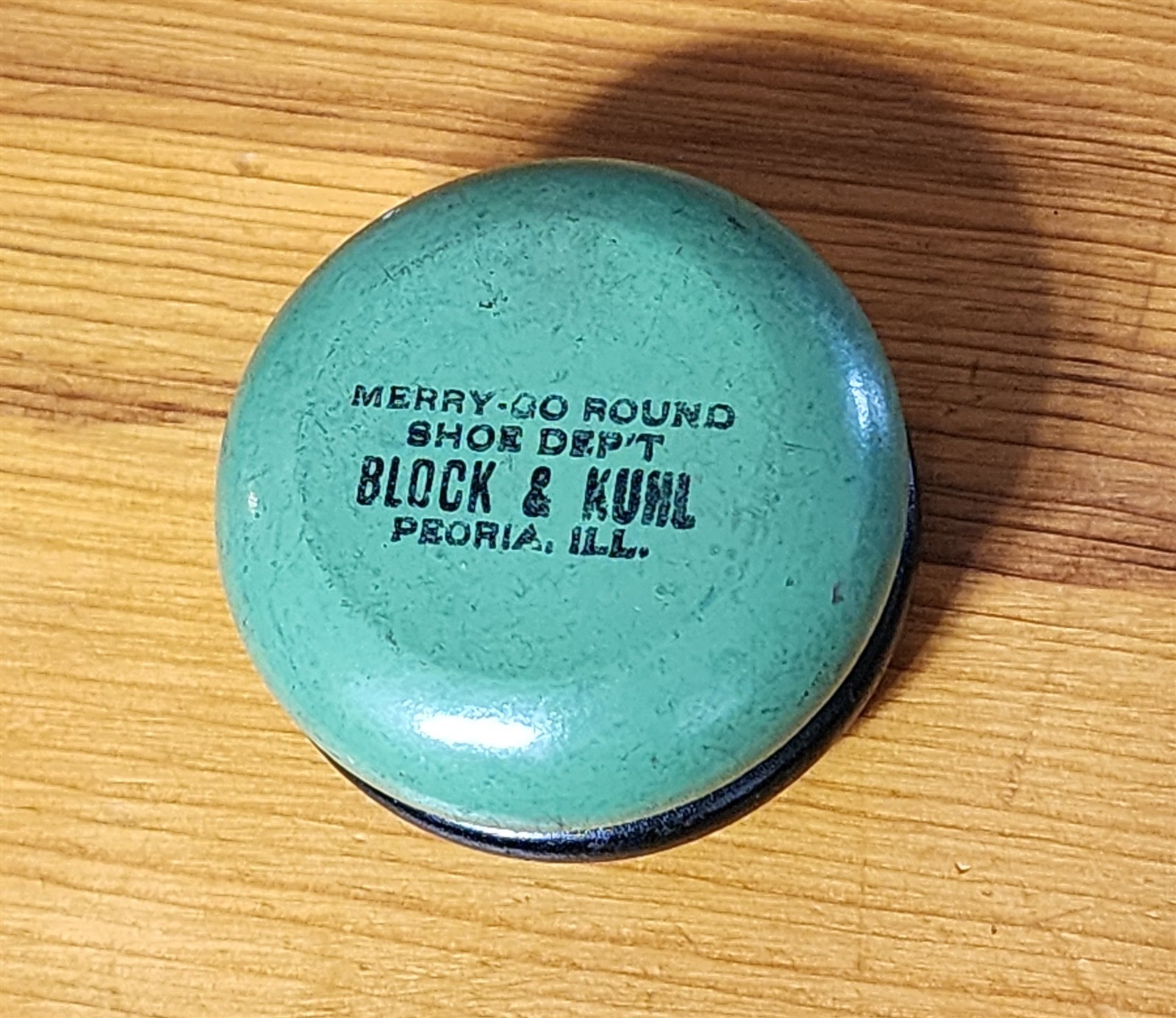 VINTAGE ADVERTISING MERRY-GO-ROUND SHOE DEPT BLOCK & KUHL WOOD YOYO PEORIA ILL