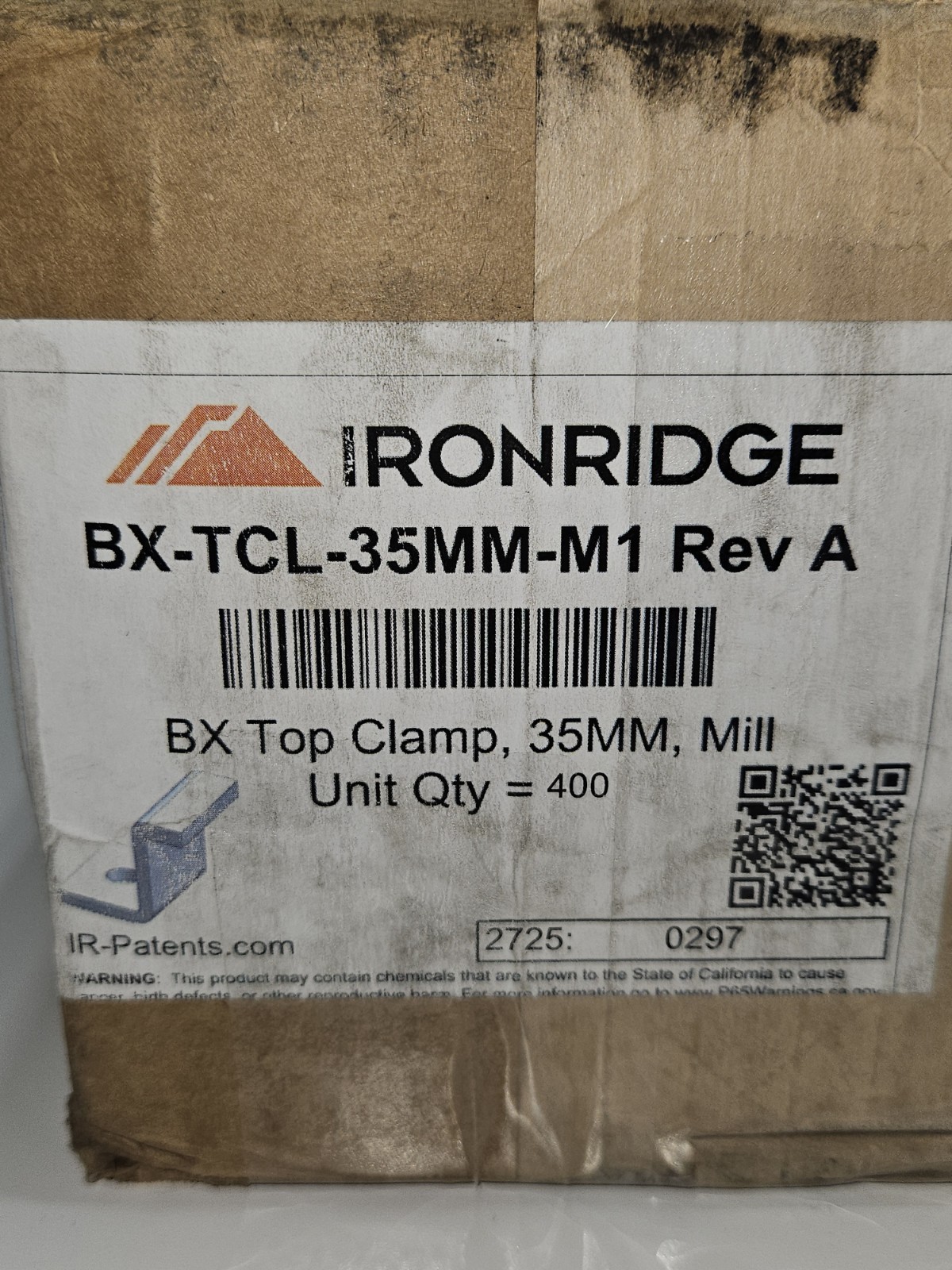 IronRidge BX-TCL-35MM-M1 Rev A Top Clamp, Mill Finish | Box of 400 - NEW