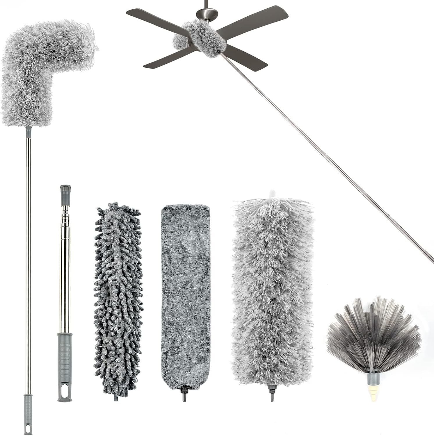 Microfiber Duster with Extension Pole 8Ft Long Handle Bendable Washable