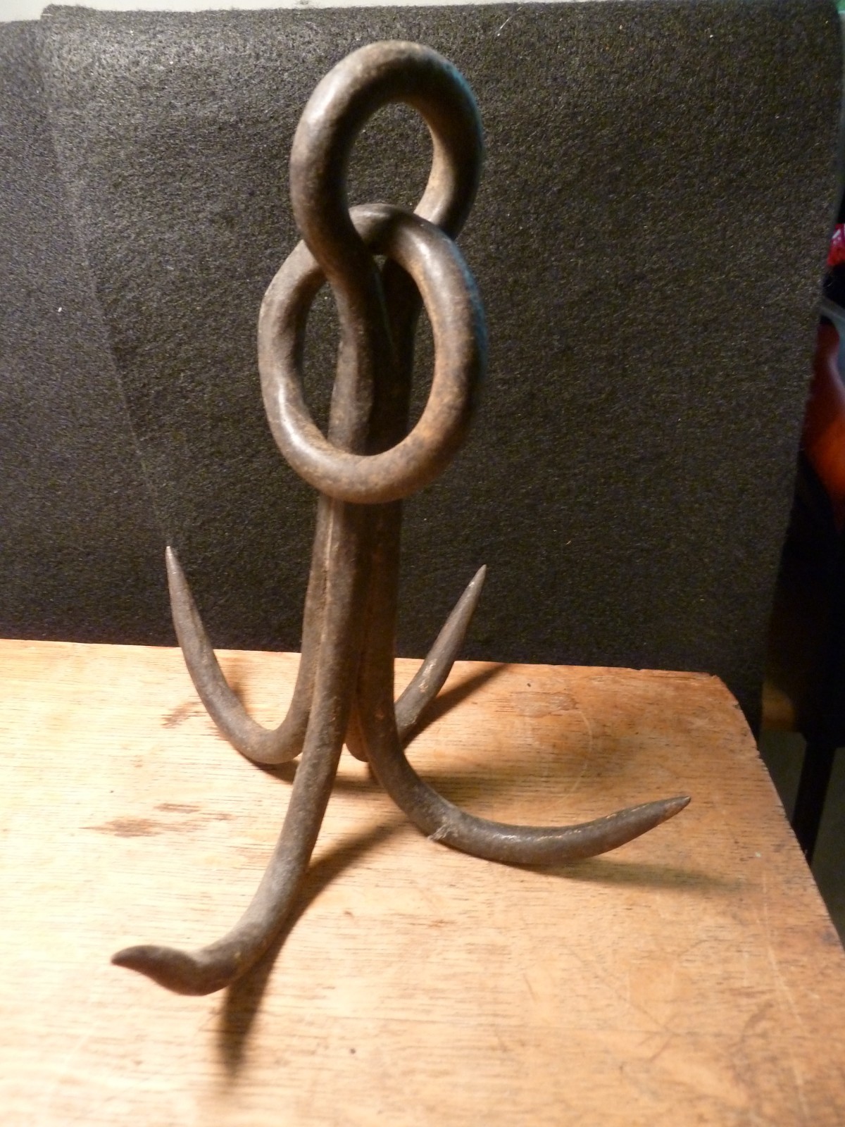 Large 4 Prong Steel Grappling Hook