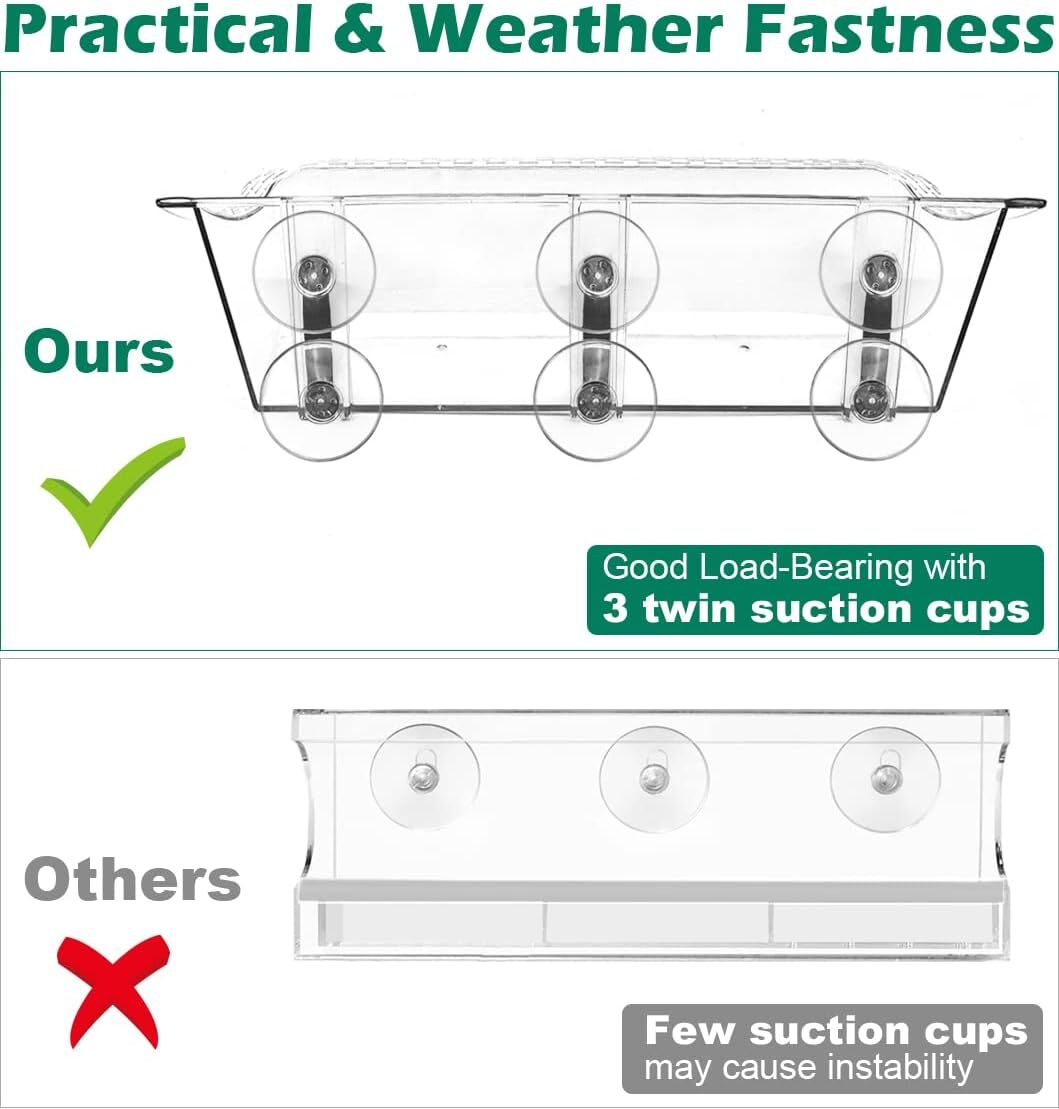 Clear Bird Bath Feeder for Outside Window Glass, Transparent