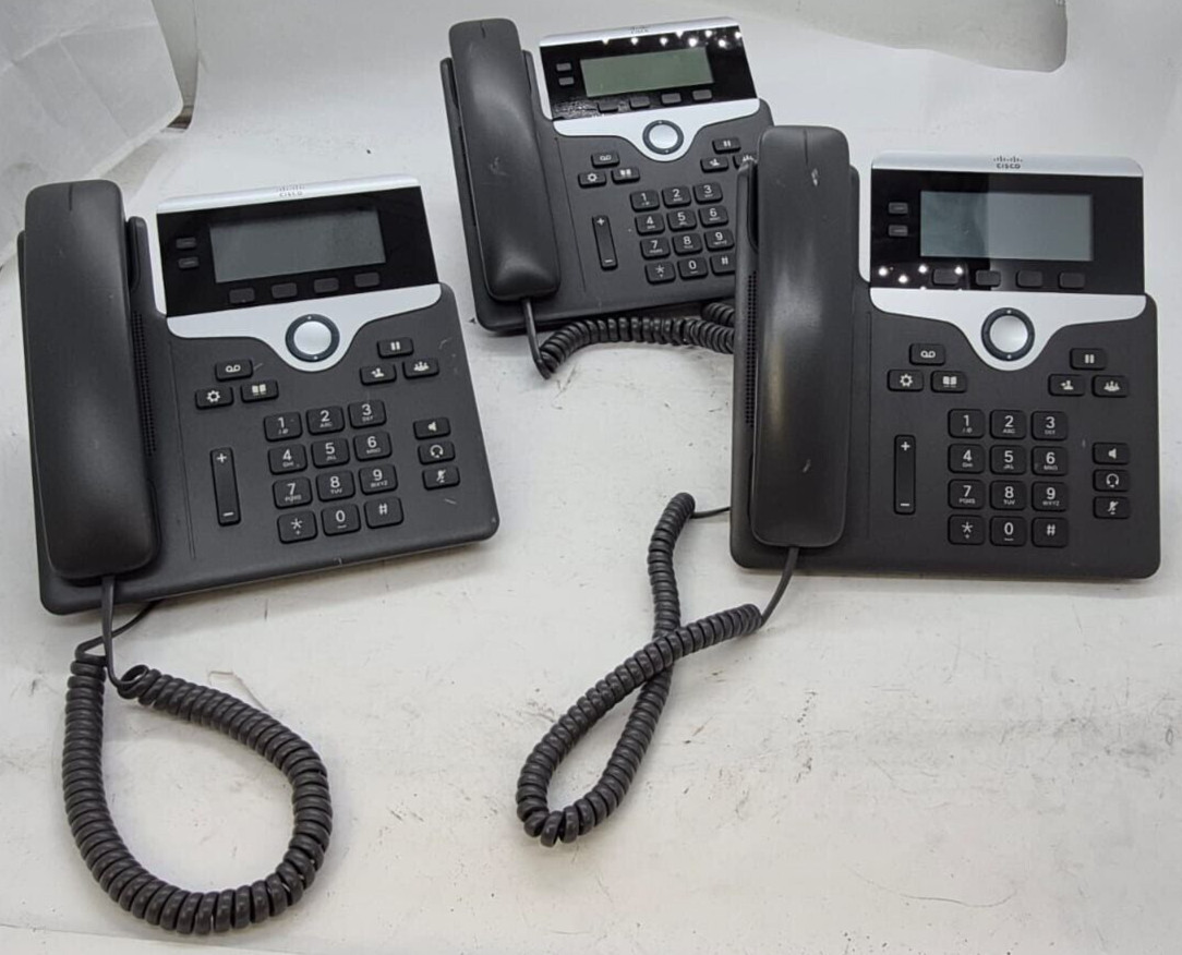 Lot of 3 Cisco Cp-7821-k9 IP Phone W/ Handset and Stand
