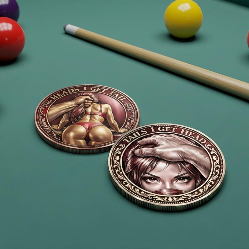 2PC Funny Heads and Tails Challenge Coin, Prank Gift LF302