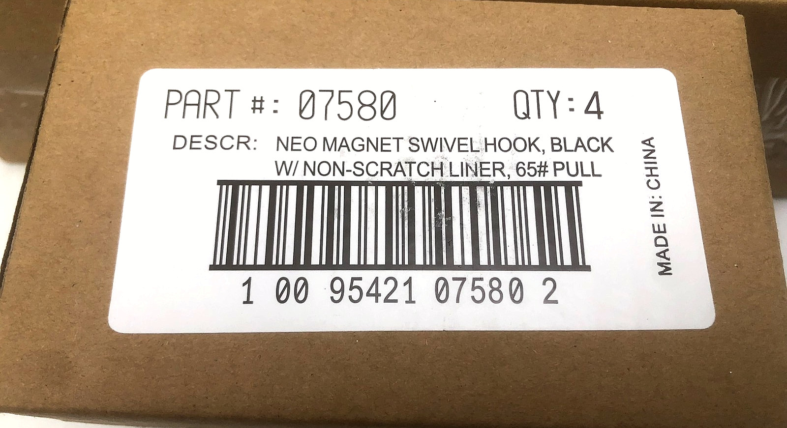 Neo Magnet Swivel Hook Black,65# Pull Non Scratch Liner 07580 Qty 4