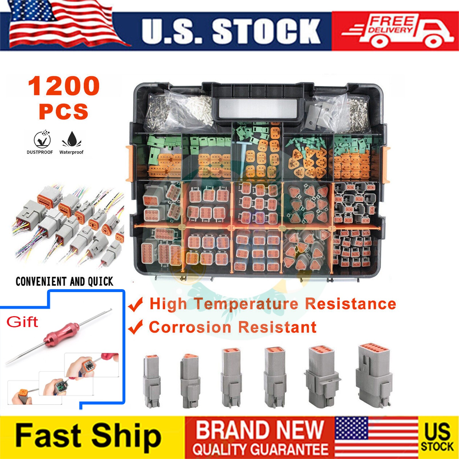 1200PCS For DEUTSCH CONNECTOR KIT STAMPED CONTACTS for 14,16,18,20 GA. WIRE US