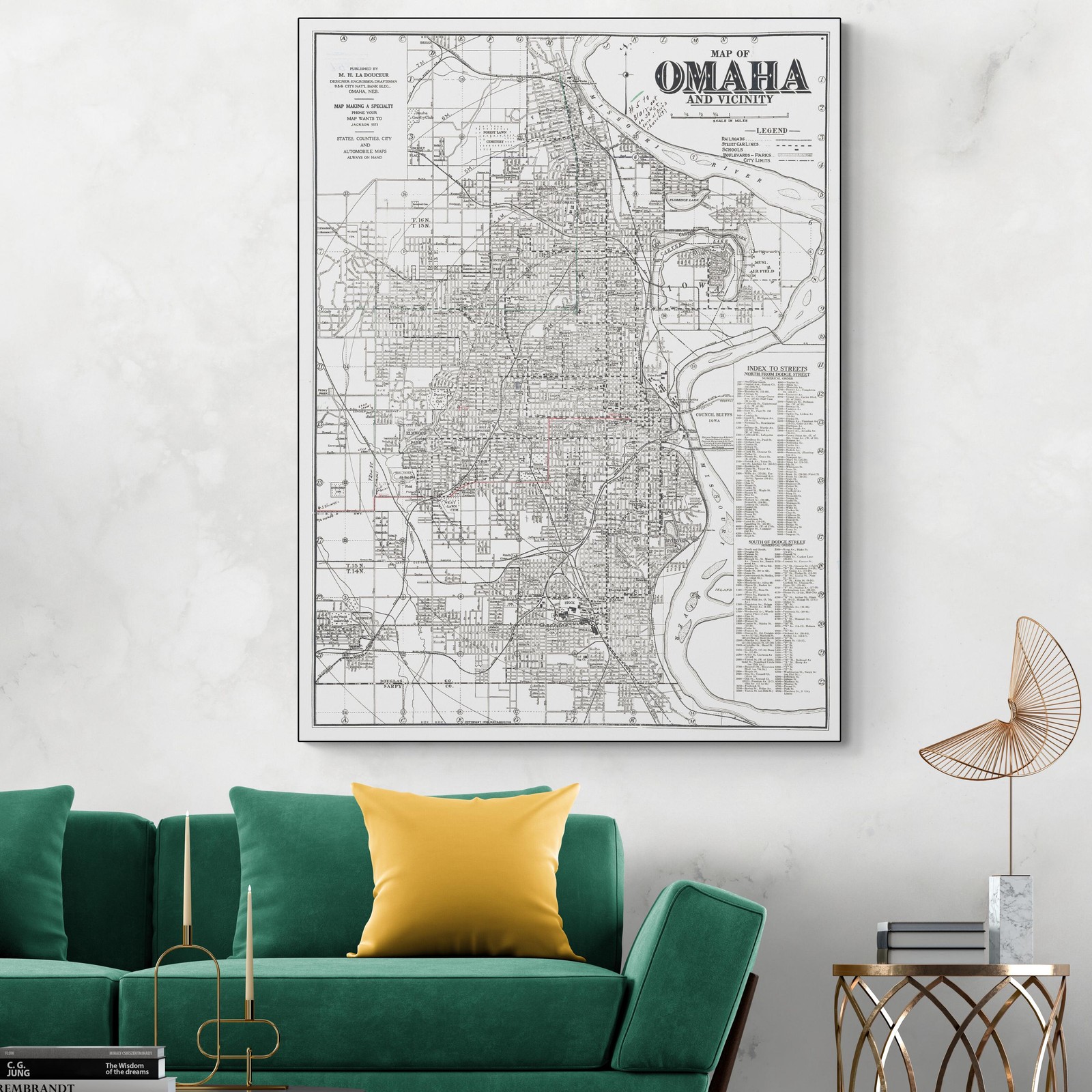 1926 Map of Omaha Nebraska – Streets, Railroads, Neighborhoods & Growth Print