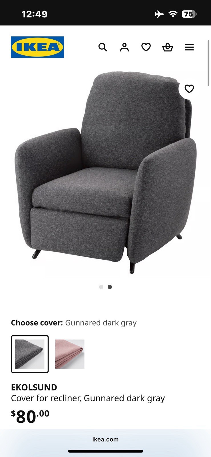 IKEA 504.426.56 EKOLSUND Cover for recliner, Gunnared dark gray