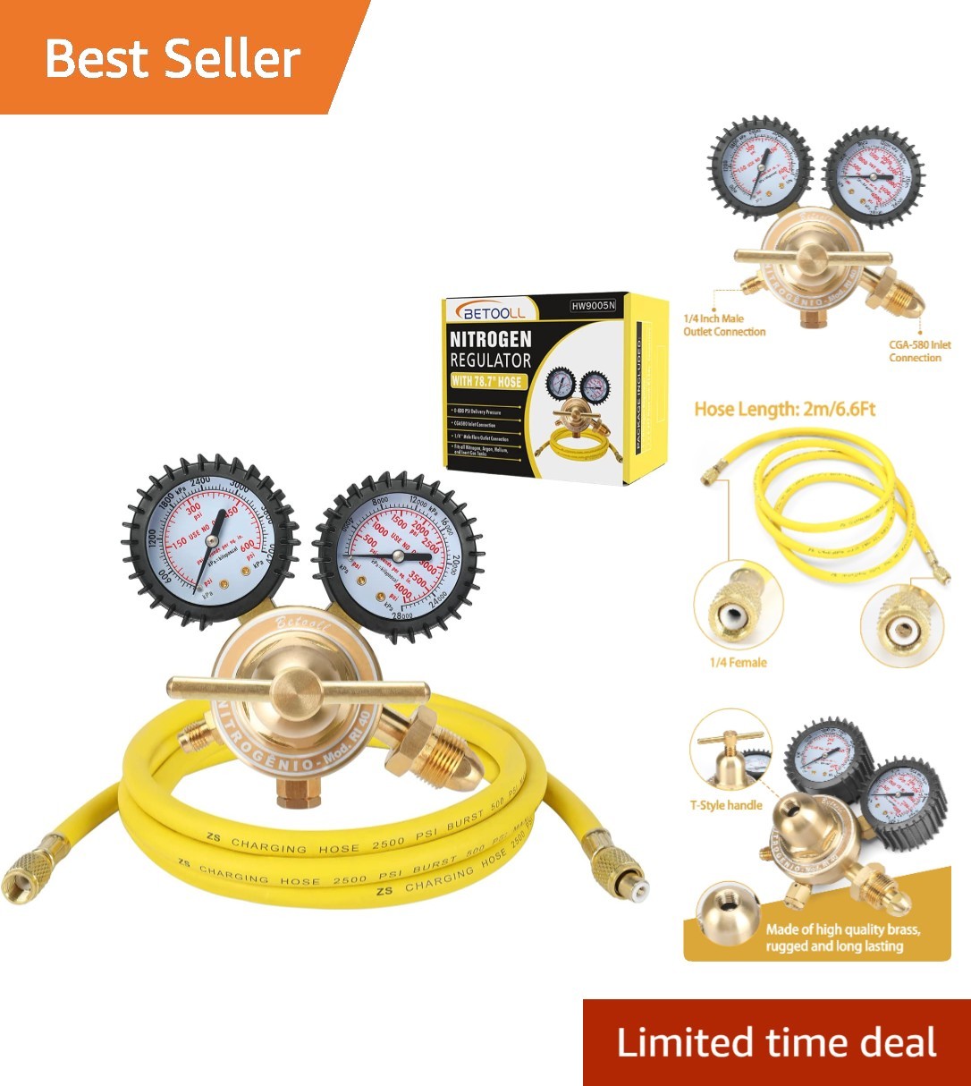 Nitrogen Regulator - Nitrogen Gauge with 78.7" Hose, 0-600 PSI Delivery Press...