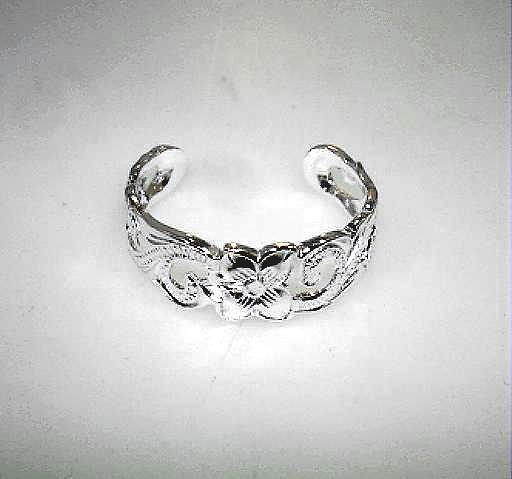 6MM RHODIUM-PLATED 925 SILVER PIERCED HAWAIIAN HERITAGE PLUMERIA SCROLL TOE RING
