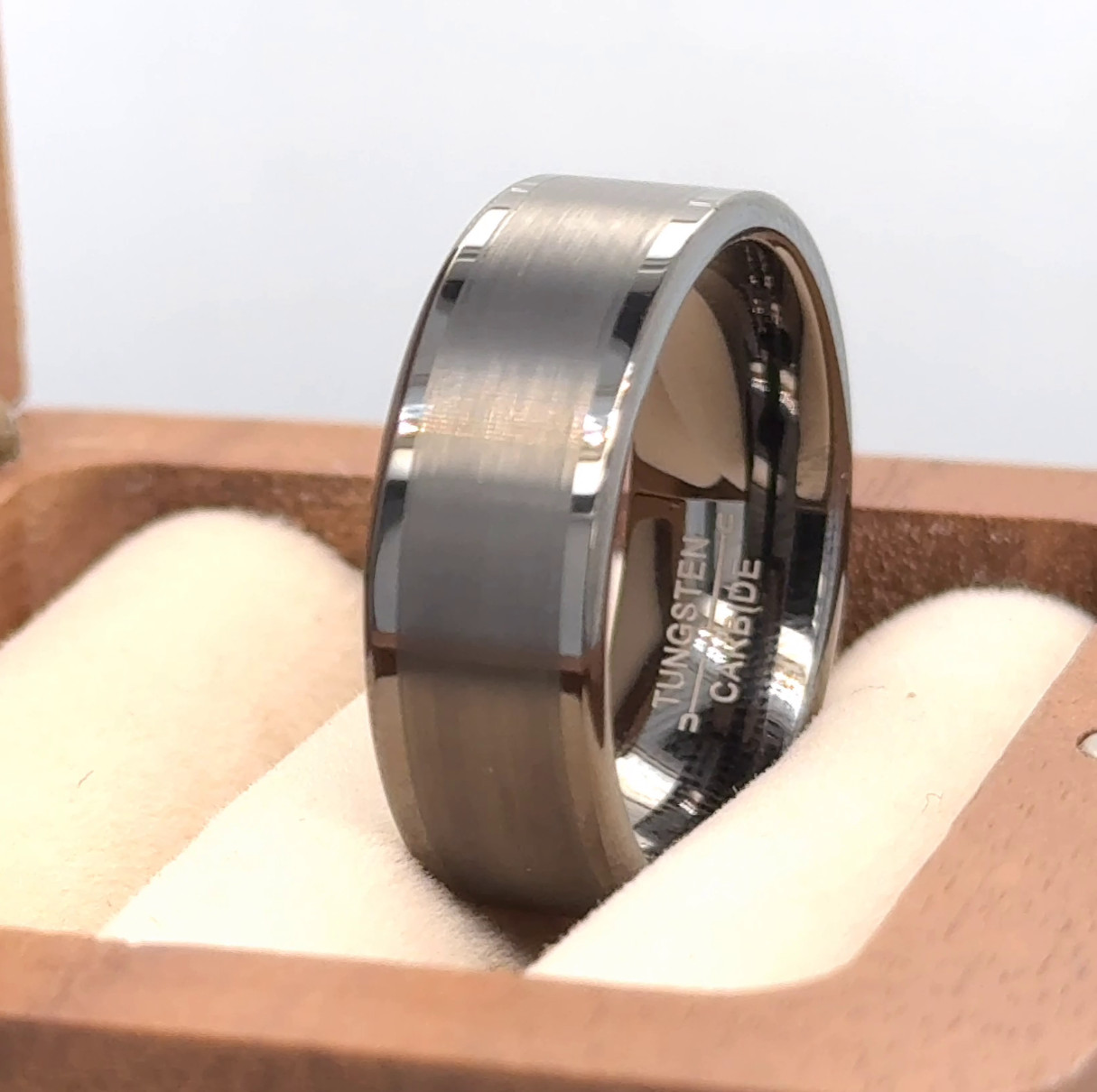 Gunmetal Gray Tungsten 8mm Band Fiancé Elegant Ring Brushed Polished Finish Ring